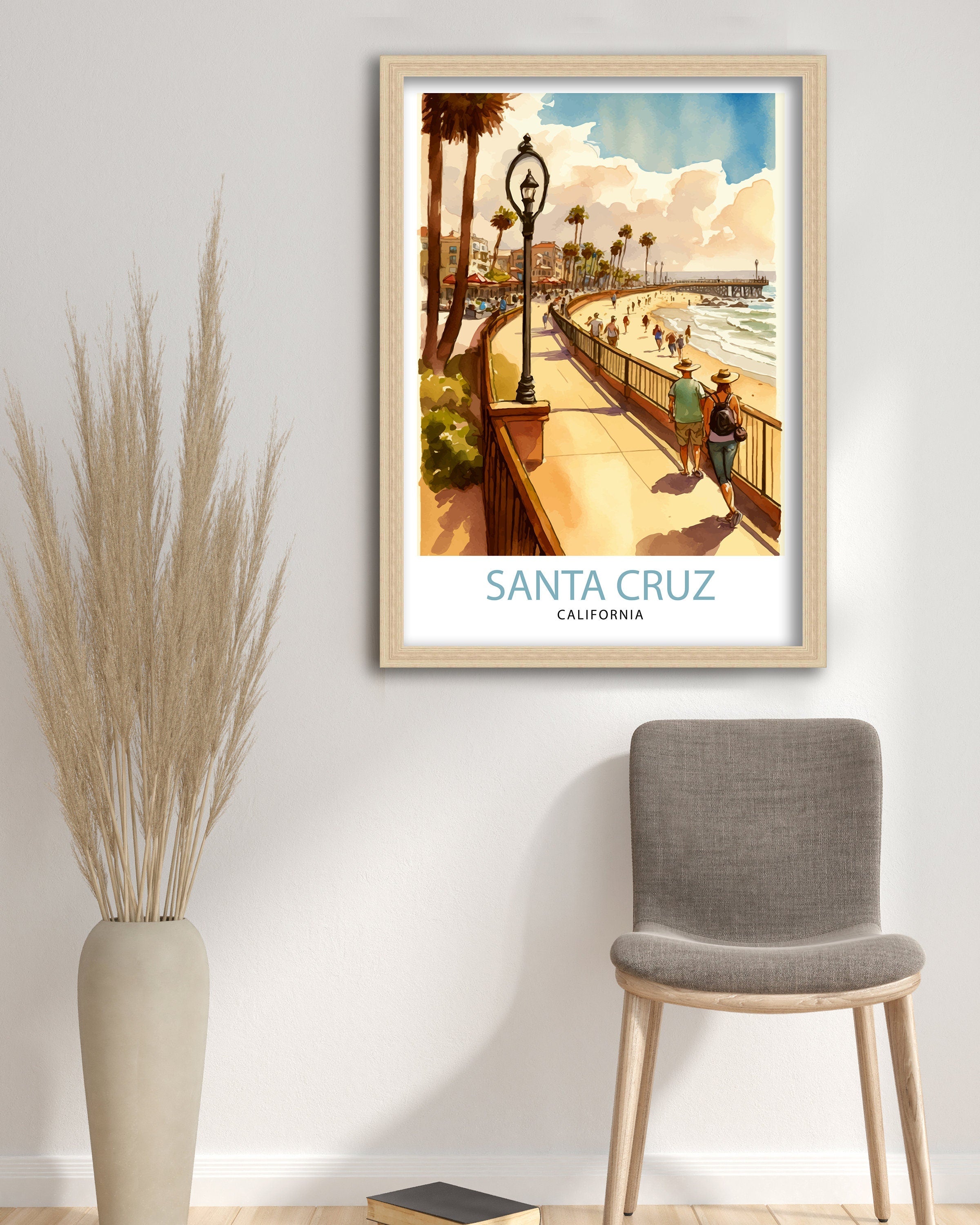 Santa Cruz California Travel Print Wall Art, Home Decor Santa Cruz Illustration Travel Poster Gift for Santa Cruz California Home Decor