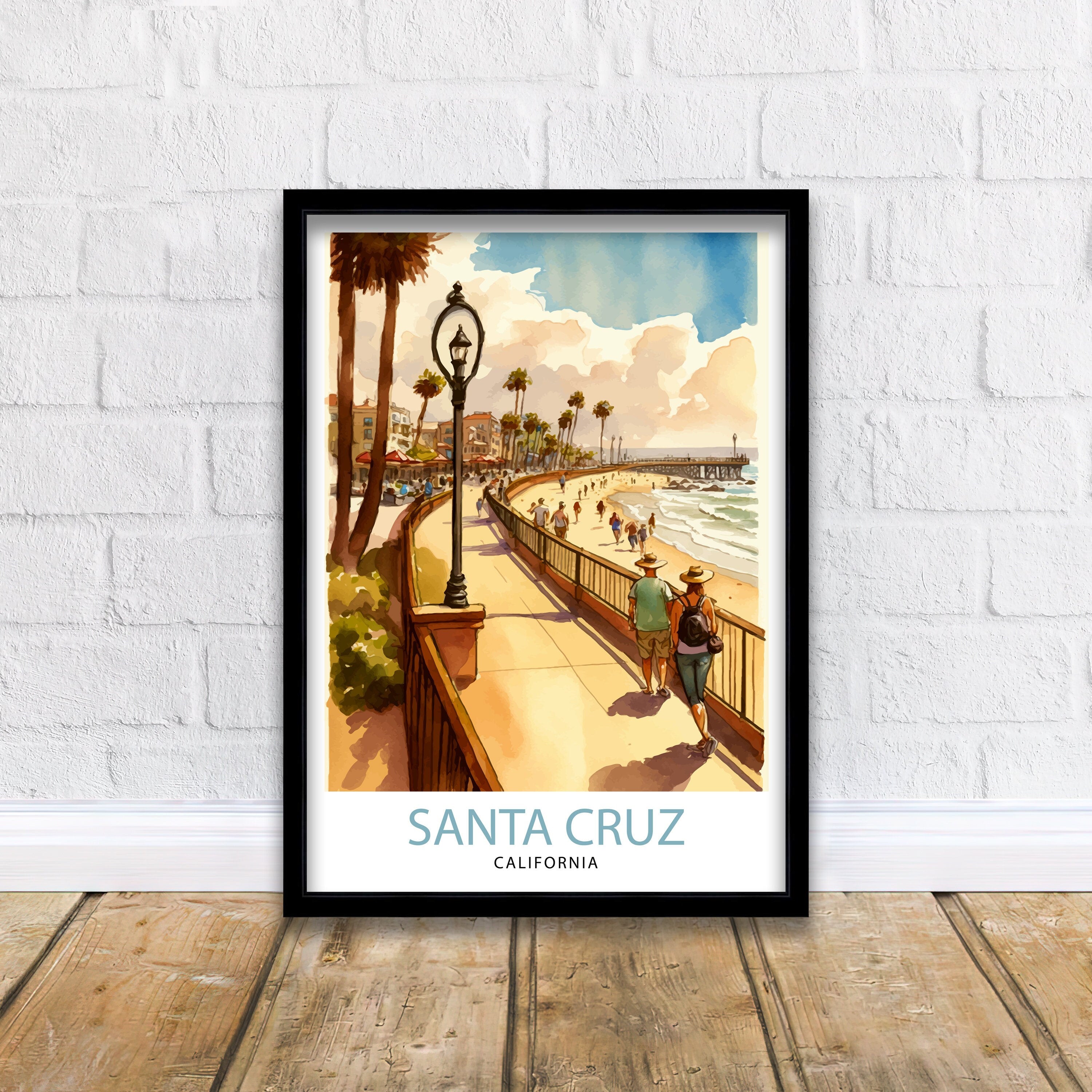 Santa Cruz California Travel Print Wall Art, Home Decor Santa Cruz Illustration Travel Poster Gift for Santa Cruz California Home Decor