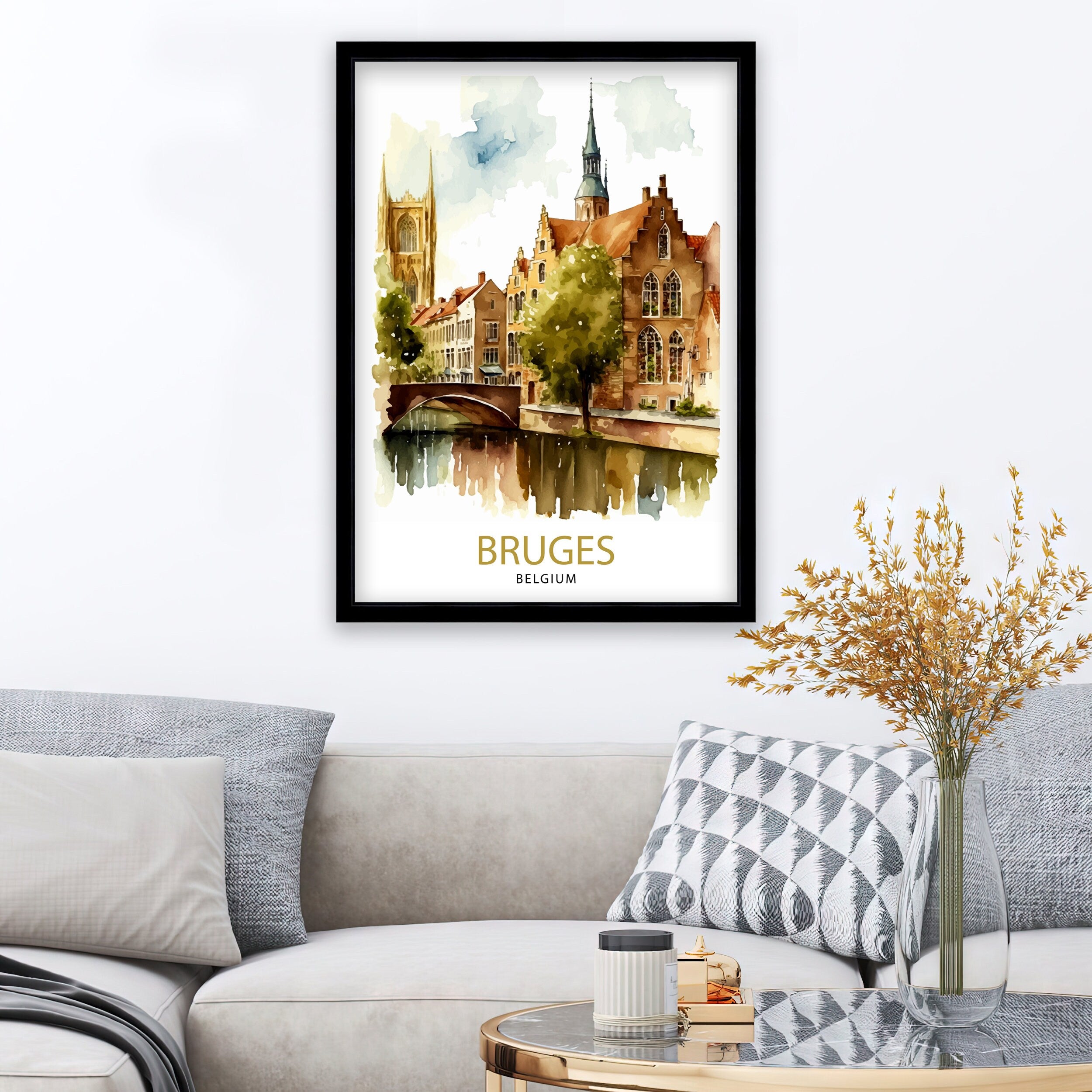 Bruges Belgium Travel Print Bruges Wall Art Bruges Home Decor Bruges Illustration Travel Poster Belgium Gift Bruges Art