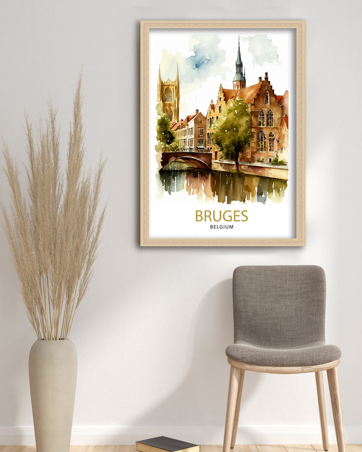 Bruges Belgium Travel Poster Bruges Wall Art Bruges Home Decor Bruges Illustration Travel Poster Belgium Gift Bruges Art