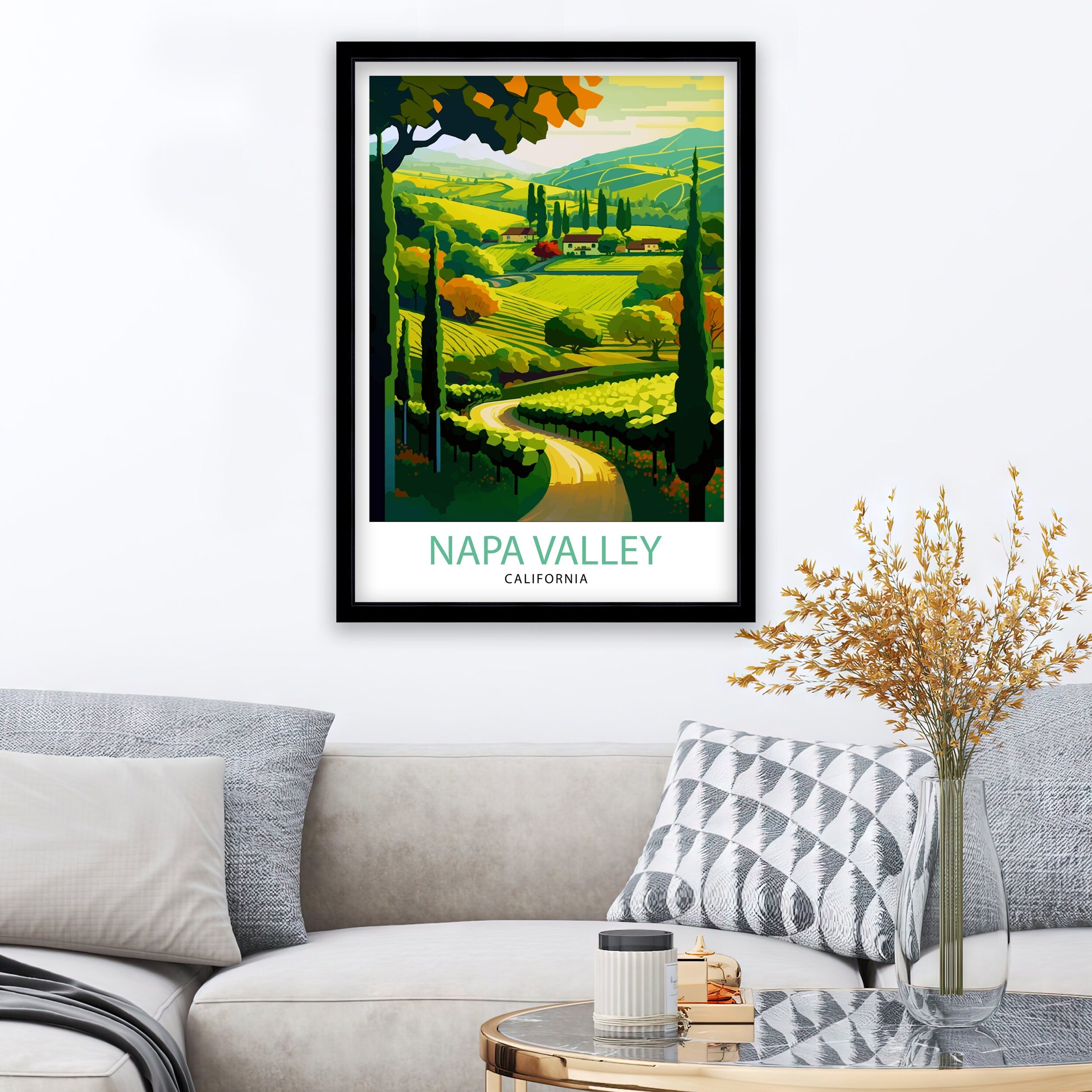 Napa Valley California Travel Print| Napa Valley Wall Art Napa Valley Illustration California Travel Poster Gift For Wine Lovers Napa Valley