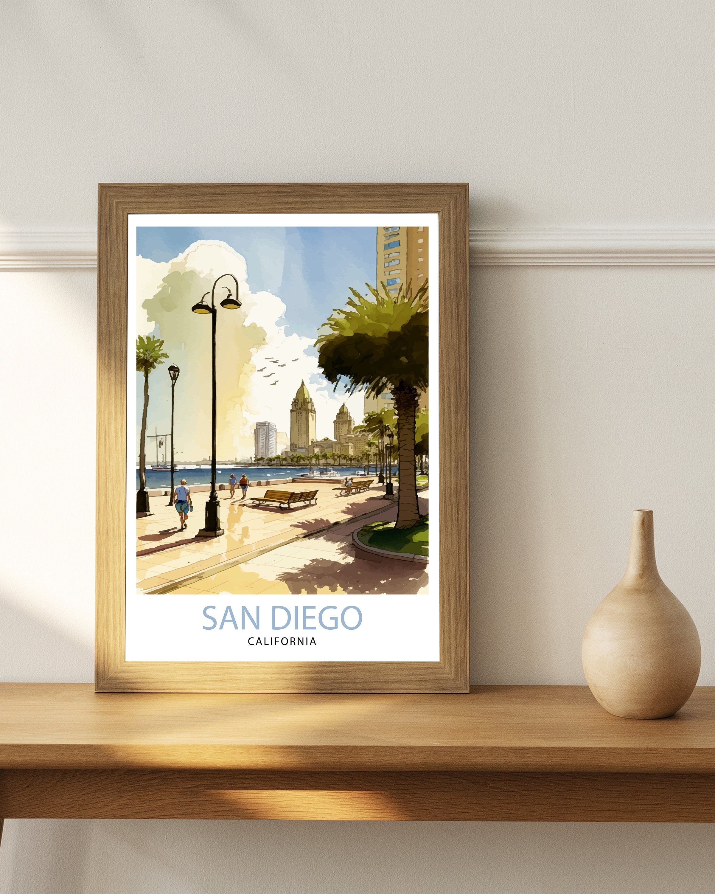 San Diego California Travel Print| San Diego Wall Decor San Diego Home Living Decor San Diego Illustration San Diego Travel Poster Gift