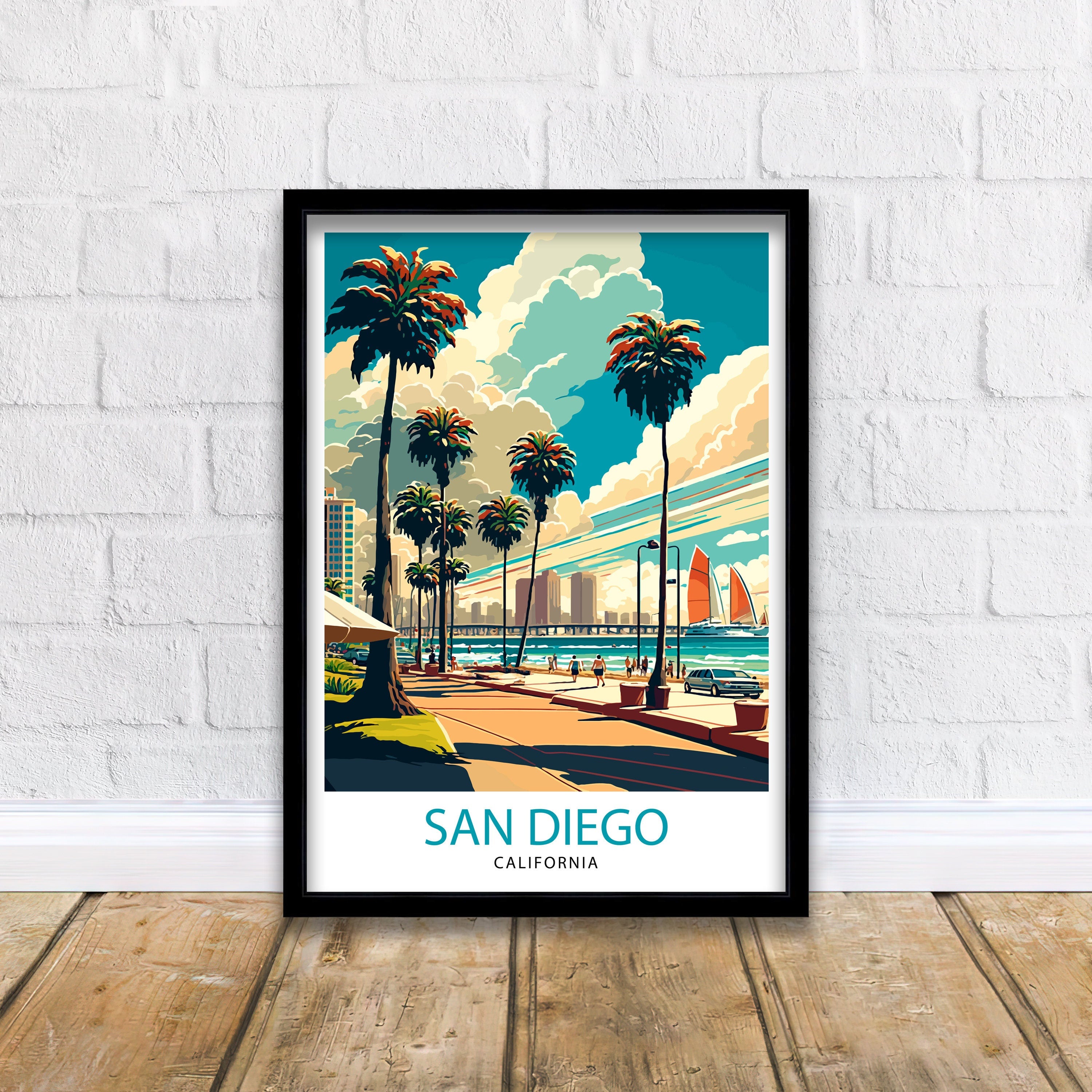 San Diego California Travel Print| San Diego Wall Decor San Diego Home Living Decor San Diego Illustration San Diego Travel Poster Gift