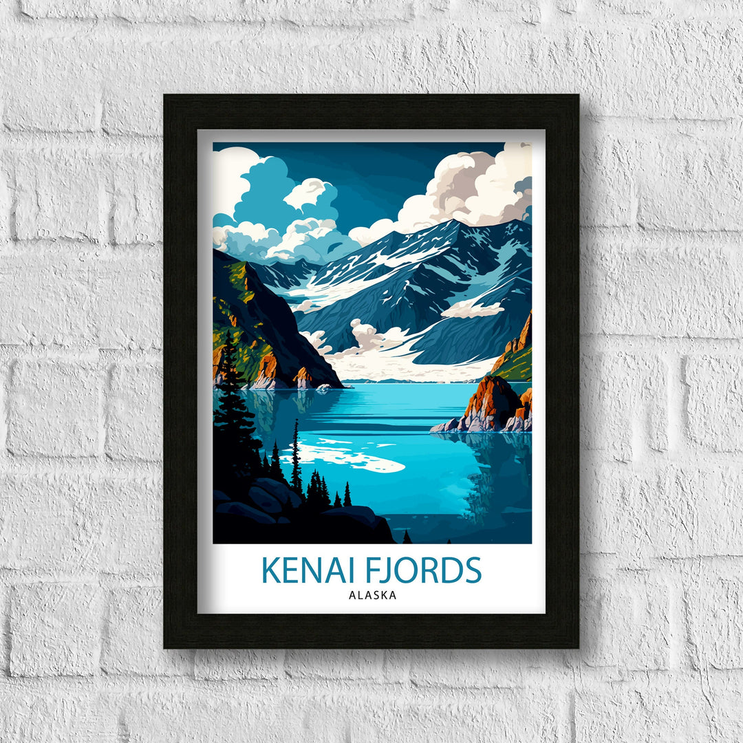 Kenai Fjords Alaska Travel Print| Alaskan Landscape Wall Art Nature Poster, Alaska Coastal Decor Mountain Print