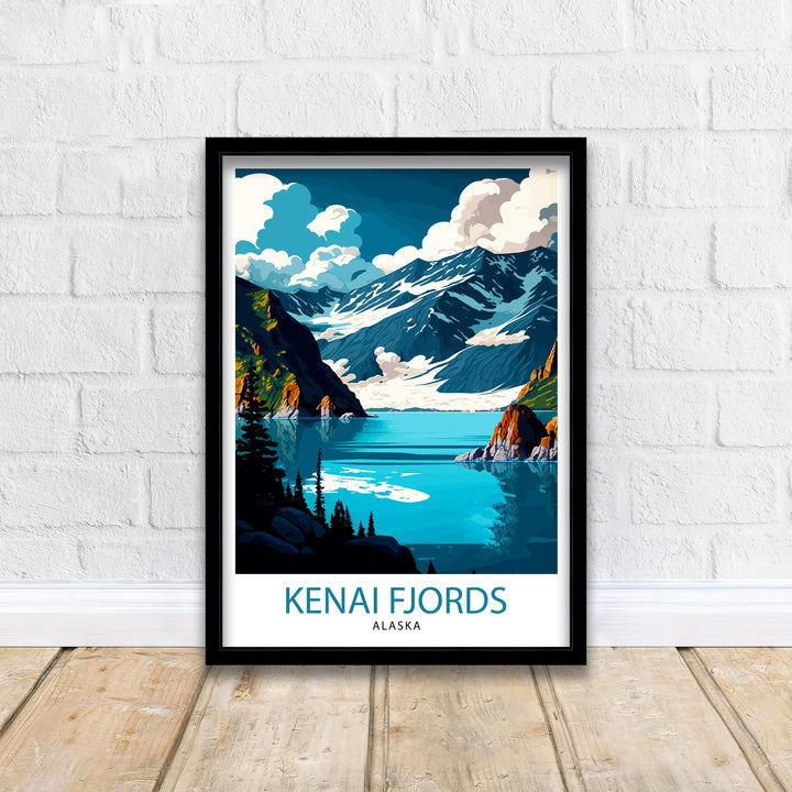 Kenai Fjords Alaska Travel Print| Alaskan Landscape Wall Art Nature Poster, Alaska Coastal Decor Mountain Print