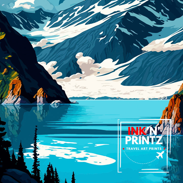 Kenai Fjords Alaska Travel Print| Alaskan Landscape Wall Art Nature Poster, Alaska Coastal Decor Mountain Print