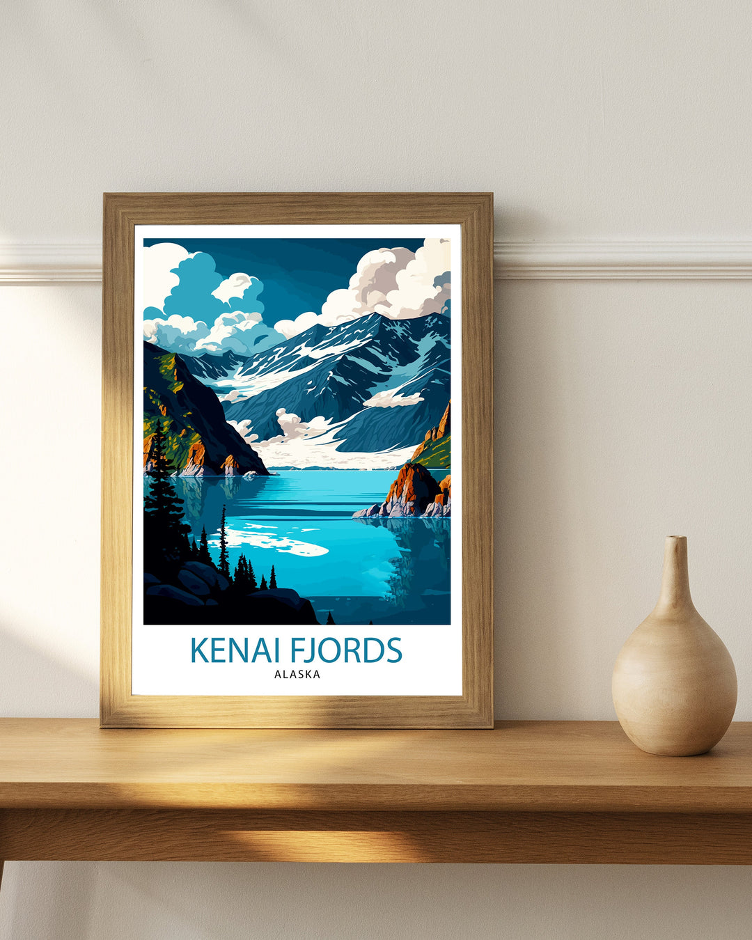 Kenai Fjords Alaska Travel Print| Alaskan Landscape Wall Art Nature Poster, Alaska Coastal Decor Mountain Print