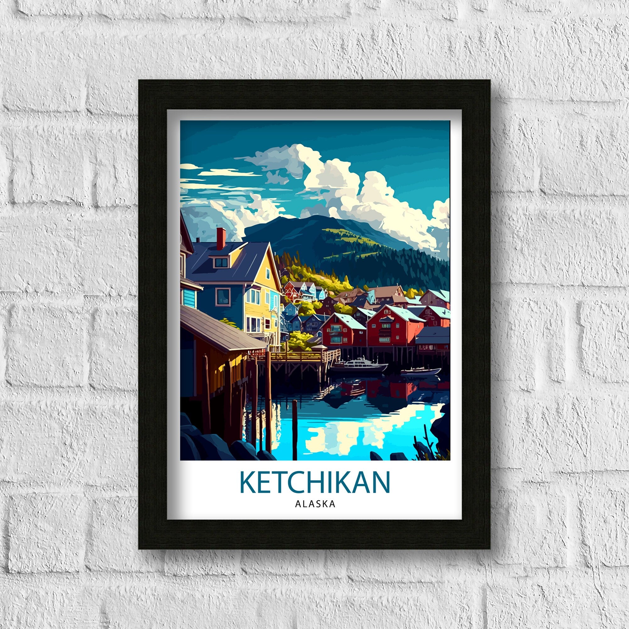 Ketchikan Alaska Travel Print|, Ketchikan Wall Art, Alaska Coastal Decor, Travel Poster, Ketchikan Scenic Print, Home Decor