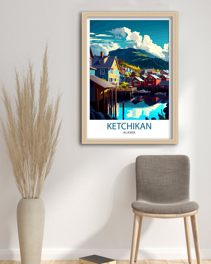 Ketchikan Alaska Travel Print|, Ketchikan Wall Art, Alaska Coastal Decor, Travel Poster, Ketchikan Scenic Print, Home Decor