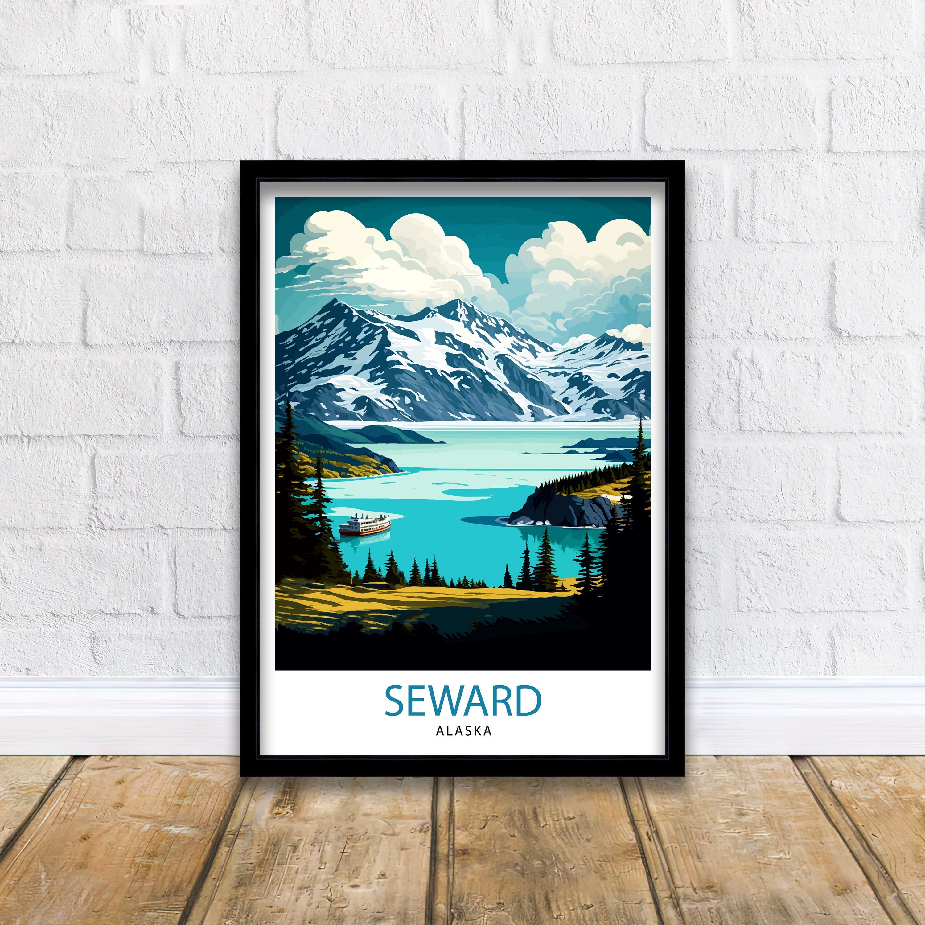 Seward Alaska Travel Print| Seward Wall Art Alaska Coastal Decor Travel Poster Seward Landscape Print Home Decor