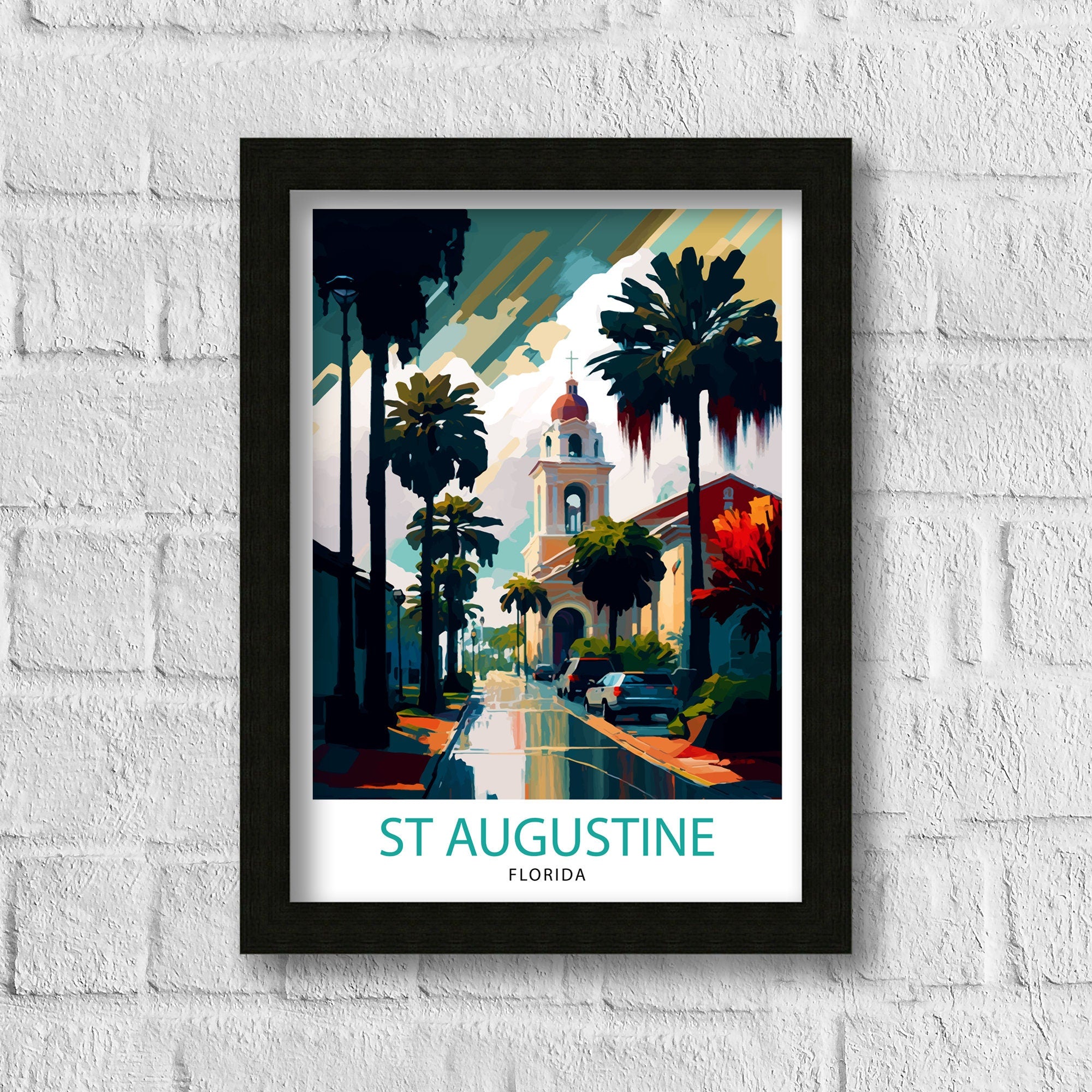 St. Augustine Florida Travel Print|, Historic Cityscape Art, Coastal Decor, Florida Landmarks, Beach House Wall Art, Home Decor
