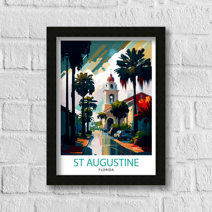 St. Augustine Florida Travel Poster|, Historic Cityscape Art, Coastal Decor, Florida Landmarks, Beach House Wall Art, Home Decor