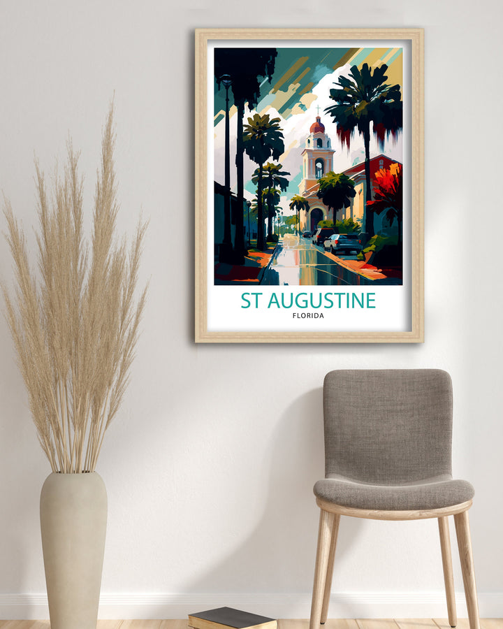 St. Augustine Florida Travel Poster|, Historic Cityscape Art, Coastal Decor, Florida Landmarks, Beach House Wall Art, Home Decor