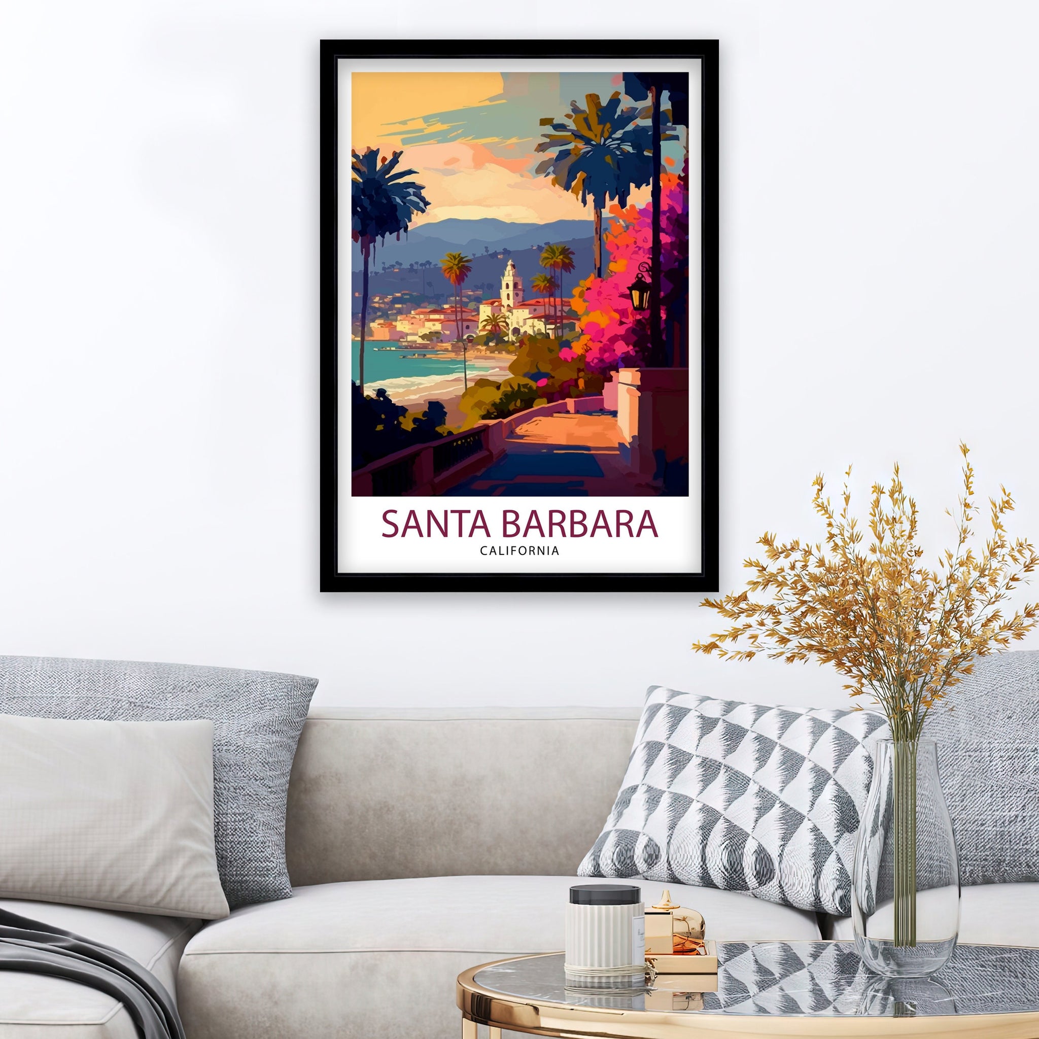 Santa Barbara California Travel Print| Santa Barbara Wall Decor Santa Barbara Home Living Decor Santa Barbara California Illustration Travel