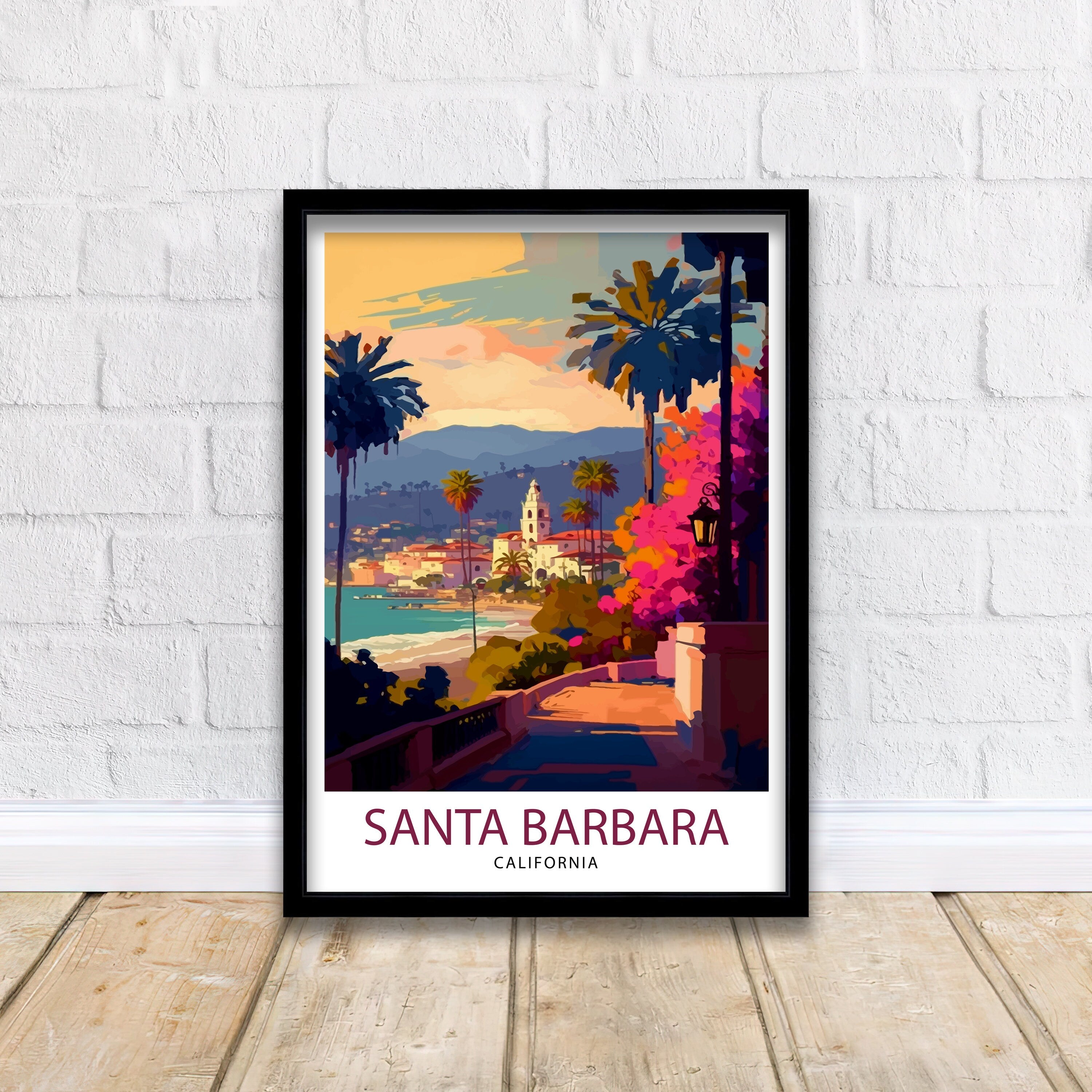 Santa Barbara California Travel Print| Santa Barbara Wall Decor Santa Barbara Home Living Decor Santa Barbara California Illustration Travel