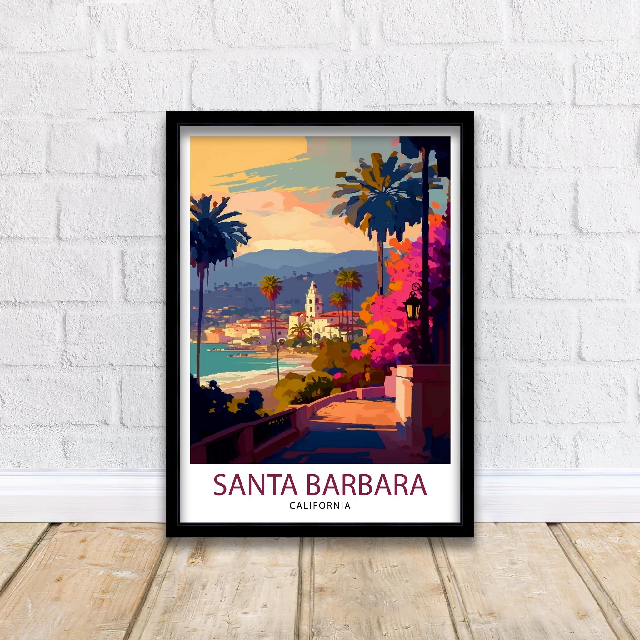 Santa Barbara California Travel Print| Santa Barbara Wall Decor Santa Barbara Home Living Decor Santa Barbara California Illustration Travel