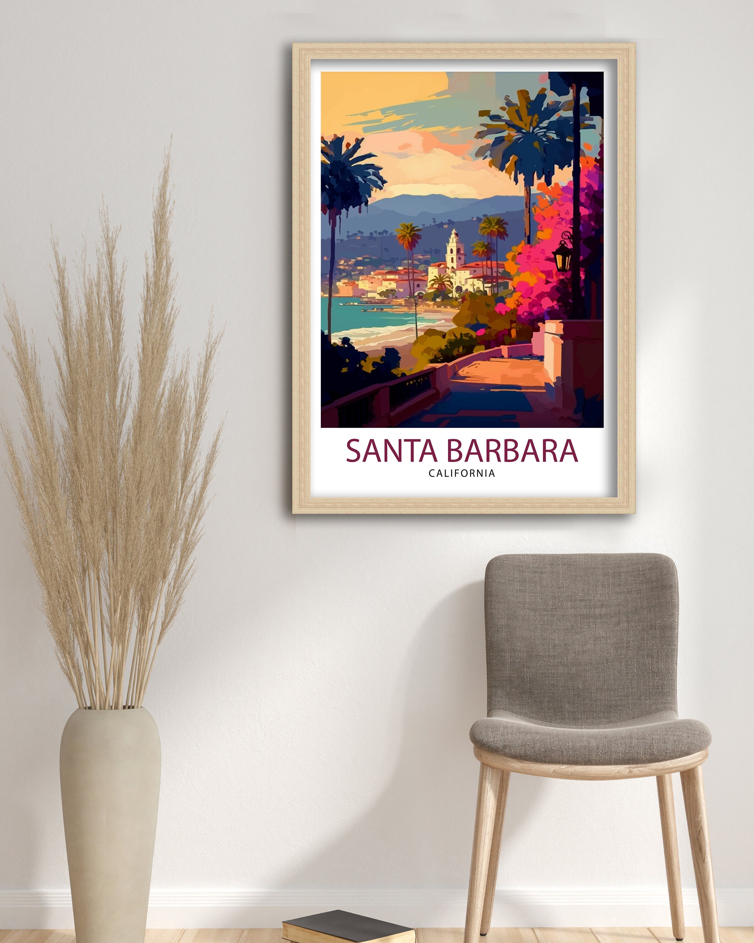 Santa Barbara California Travel Print| Santa Barbara Wall Decor Santa Barbara Home Living Decor Santa Barbara California Illustration Travel