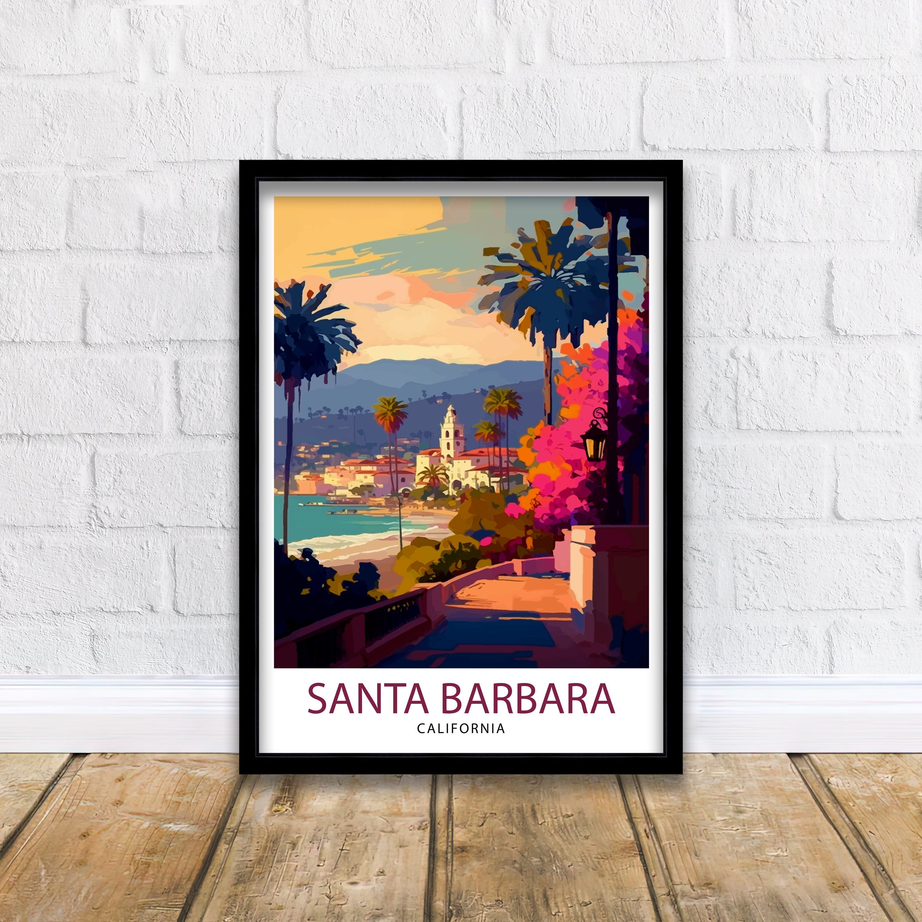 Santa Barbara California Travel Print| Santa Barbara Wall Decor Santa Barbara Home Living Decor Santa Barbara California Illustration Travel