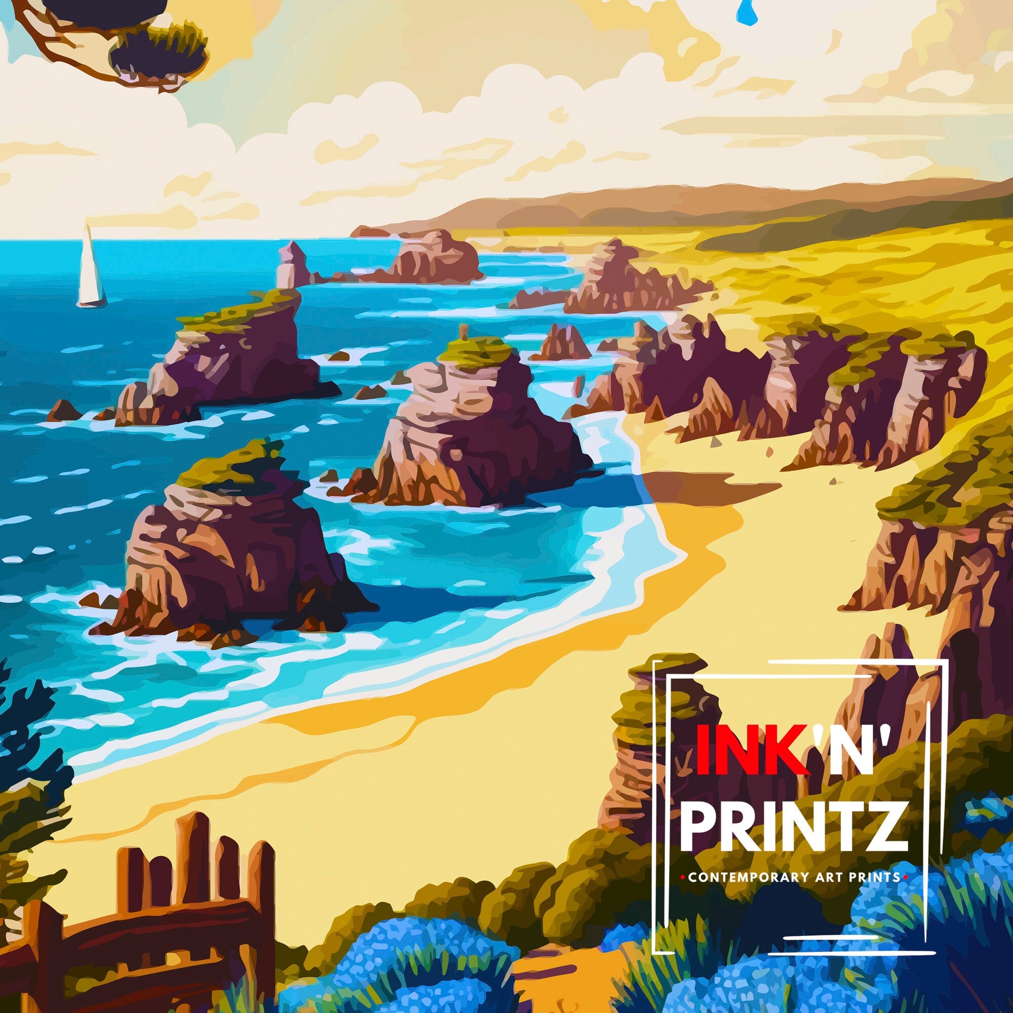 Mendocino California Travel Print| Mendocino Wall Decor Mendocino Illustration Travel Poster Gift For Mendocino California Home Decor