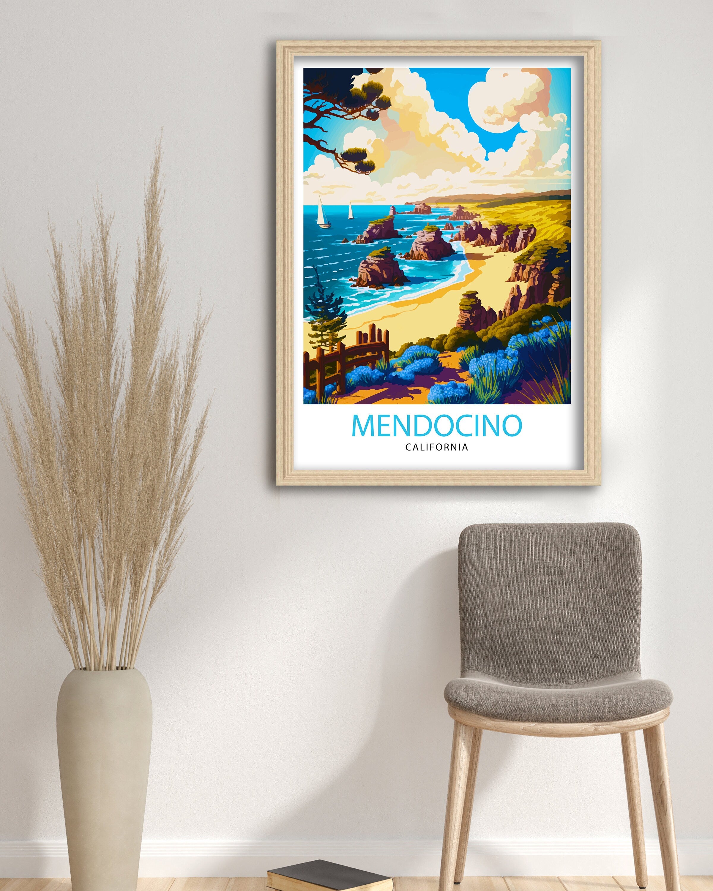 Mendocino California Travel Print| Mendocino Wall Decor Mendocino Illustration Travel Poster Gift For Mendocino California Home Decor