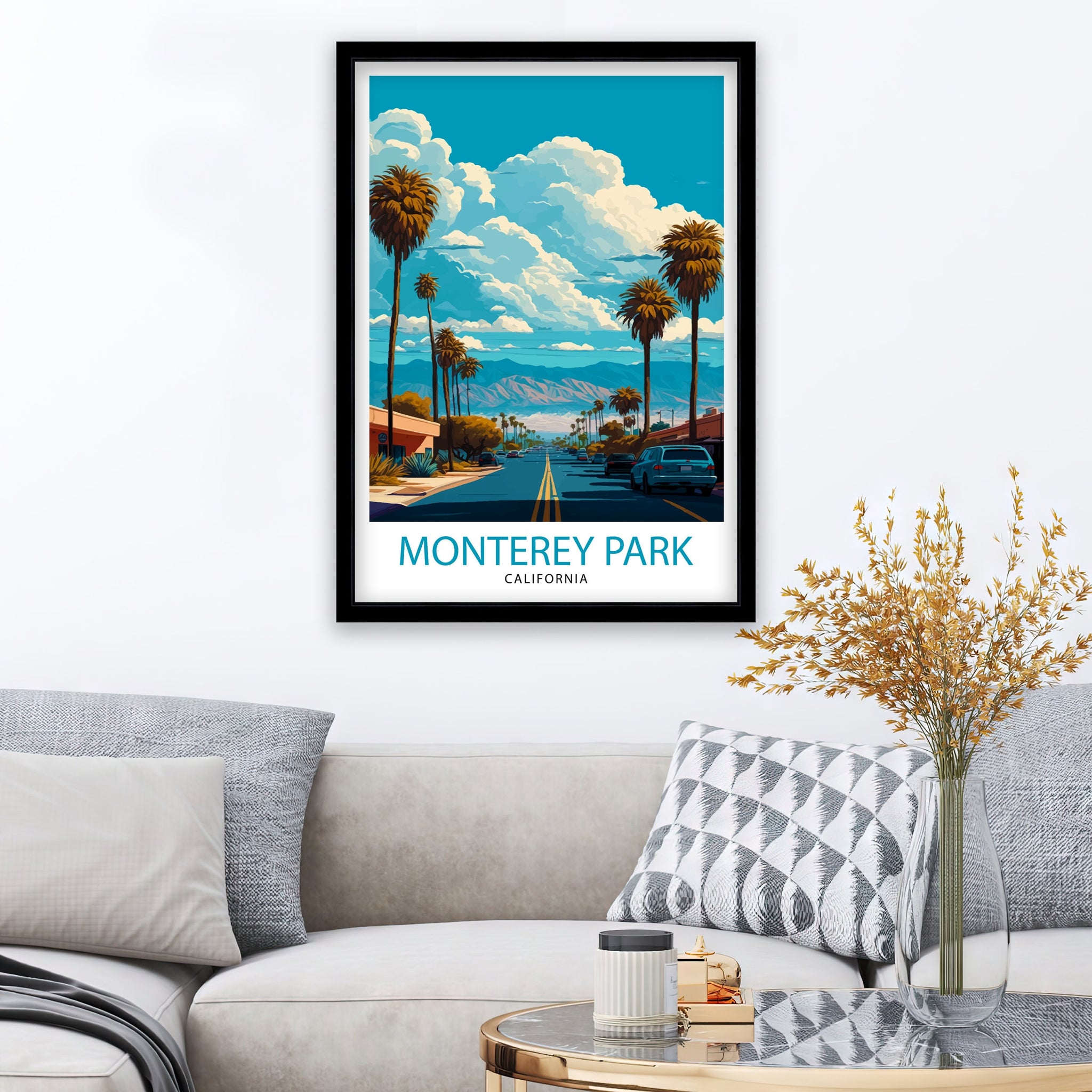 Monterey Park California Travel Print| Monterey Park Wall Art Monterey Park Poster Monterey Park Illustration California Travel Poster