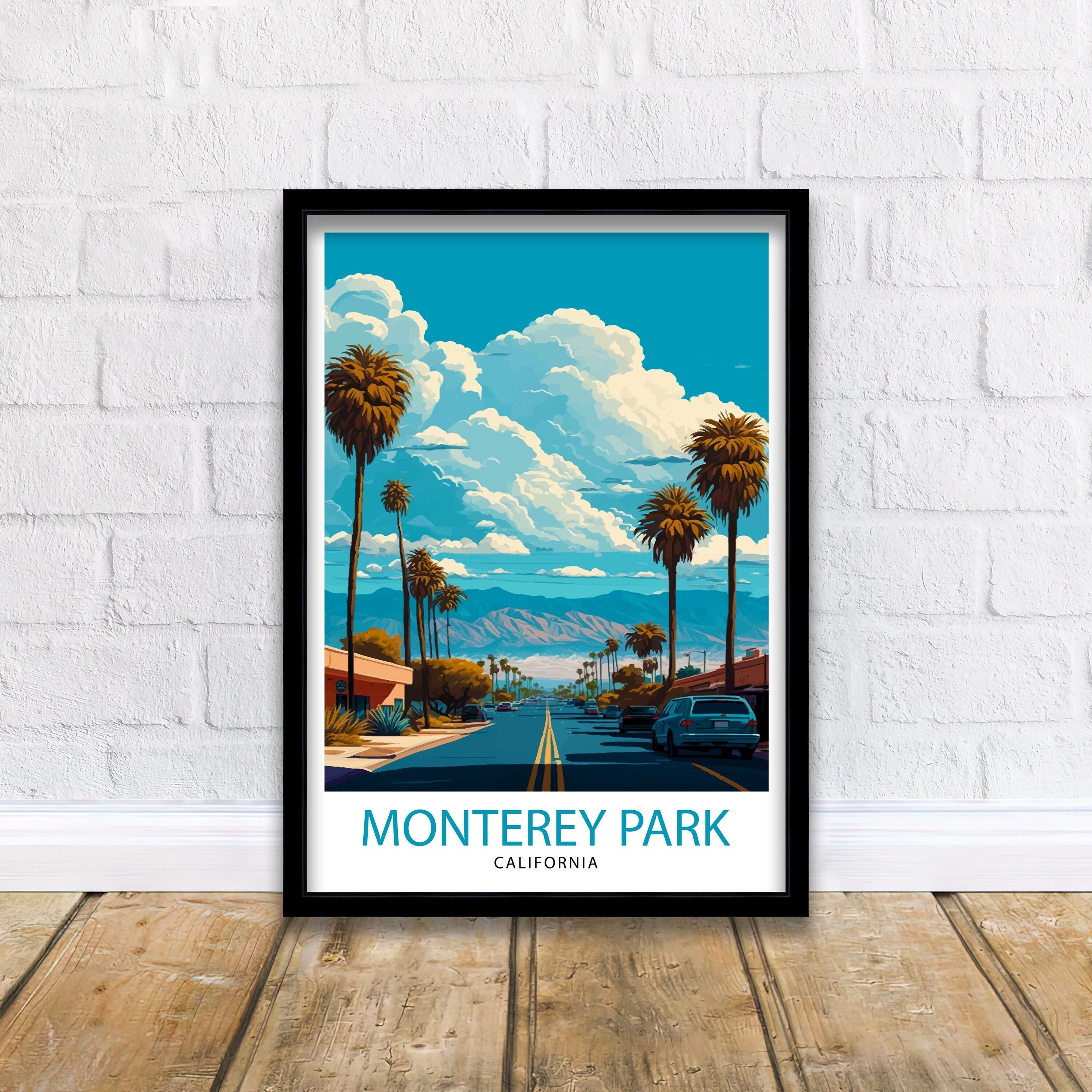 Monterey Park California Travel Print| Monterey Park Wall Art Monterey Park Poster Monterey Park Illustration California Travel Poster