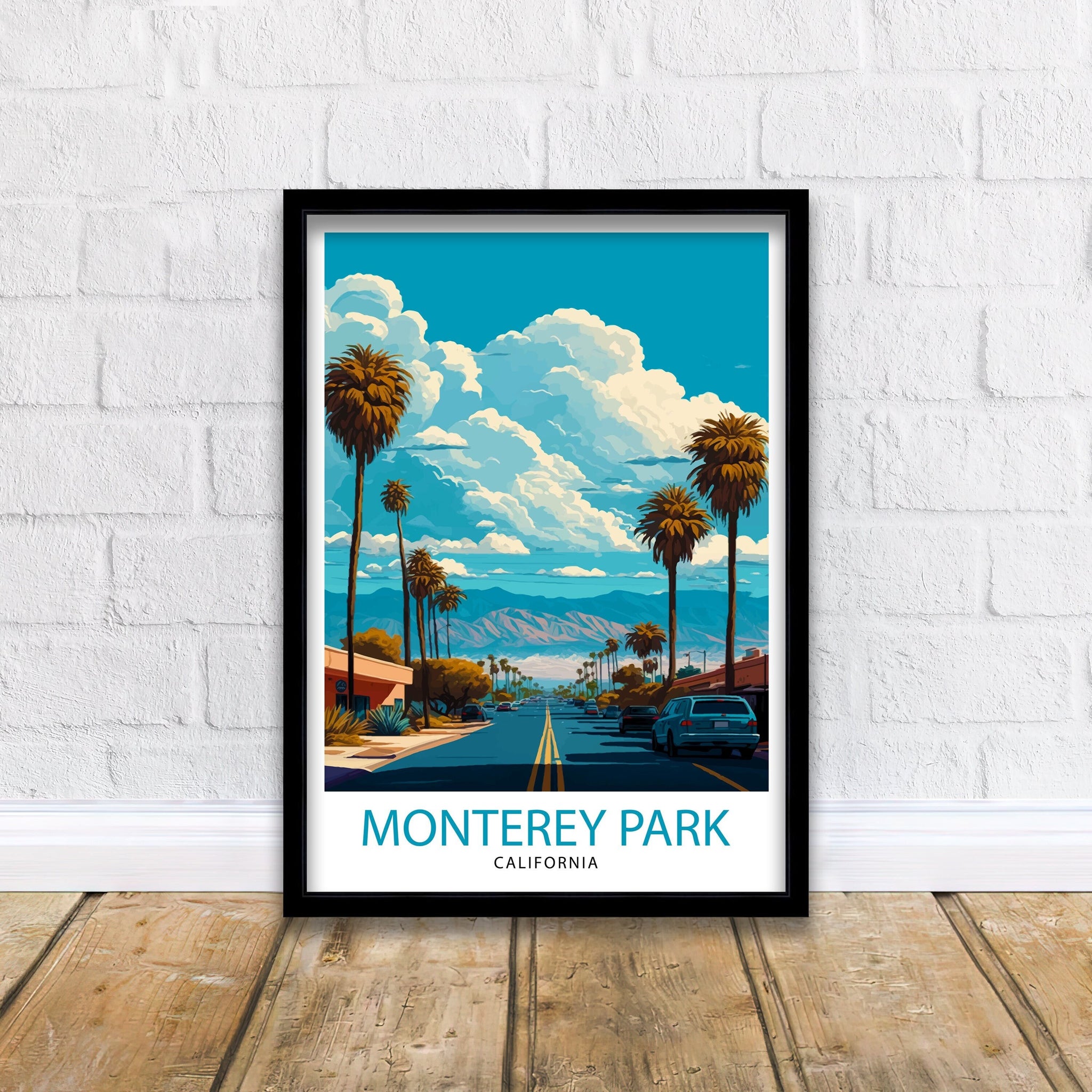 Monterey Park California Travel Print| Monterey Park Wall Art Monterey Park Poster Monterey Park Illustration California Travel Poster