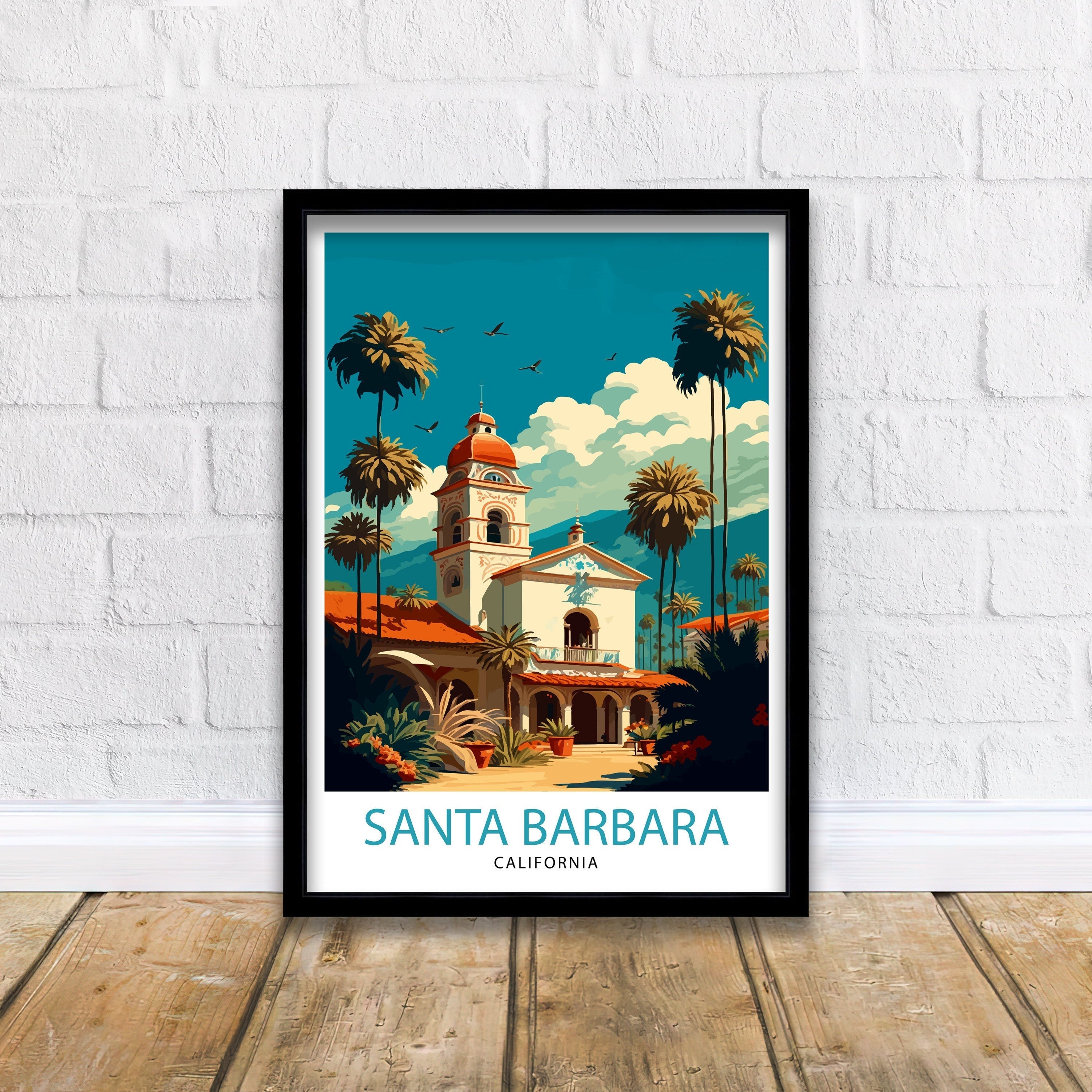 Santa Barbara California Travel Print| Wall Art, Home Decor Travel Poster Santa Barbara Illustration California Gift Santa Barbara Art