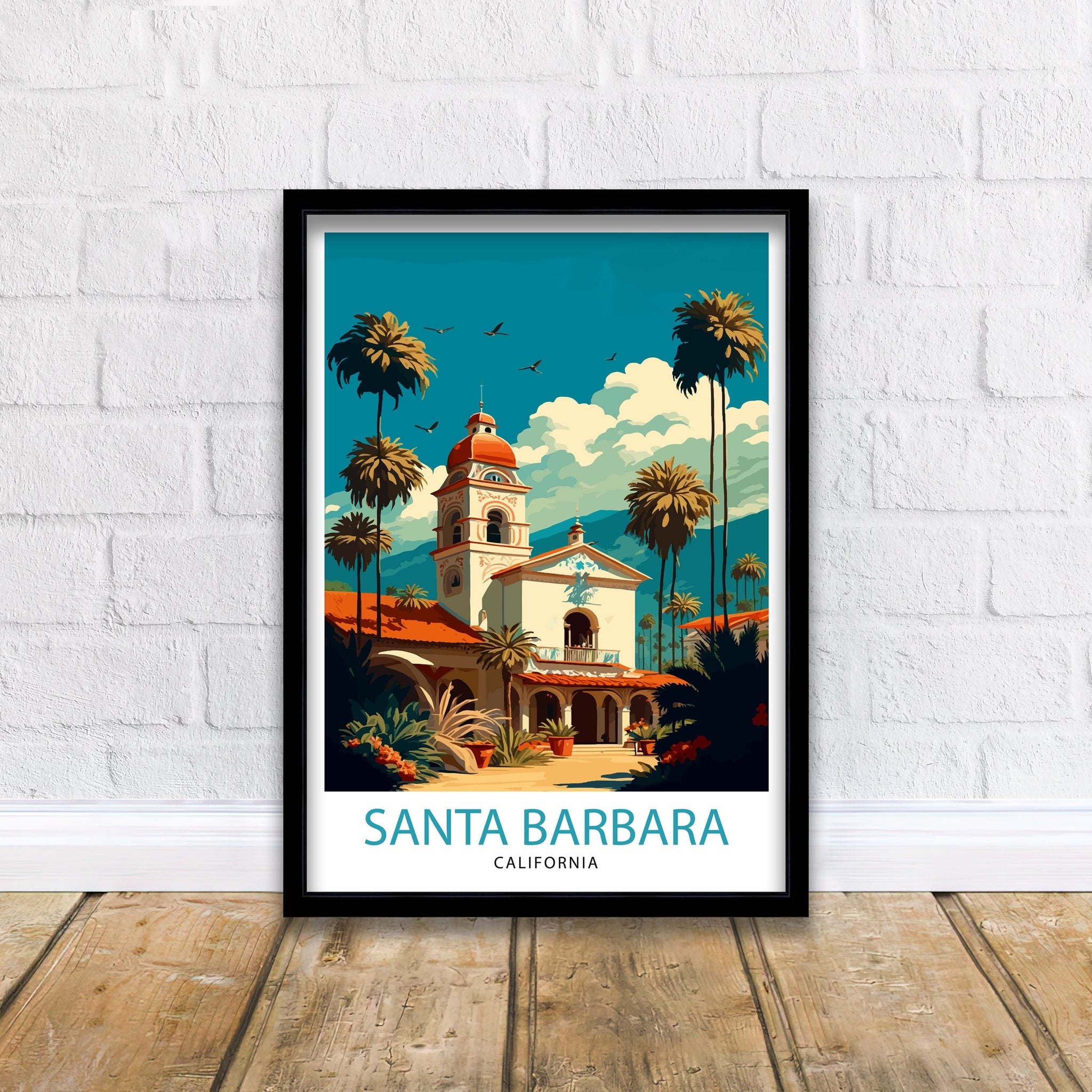 Santa Barbara California Travel Print| Wall Art, Home Decor Travel Poster Santa Barbara Illustration California Gift Santa Barbara Art