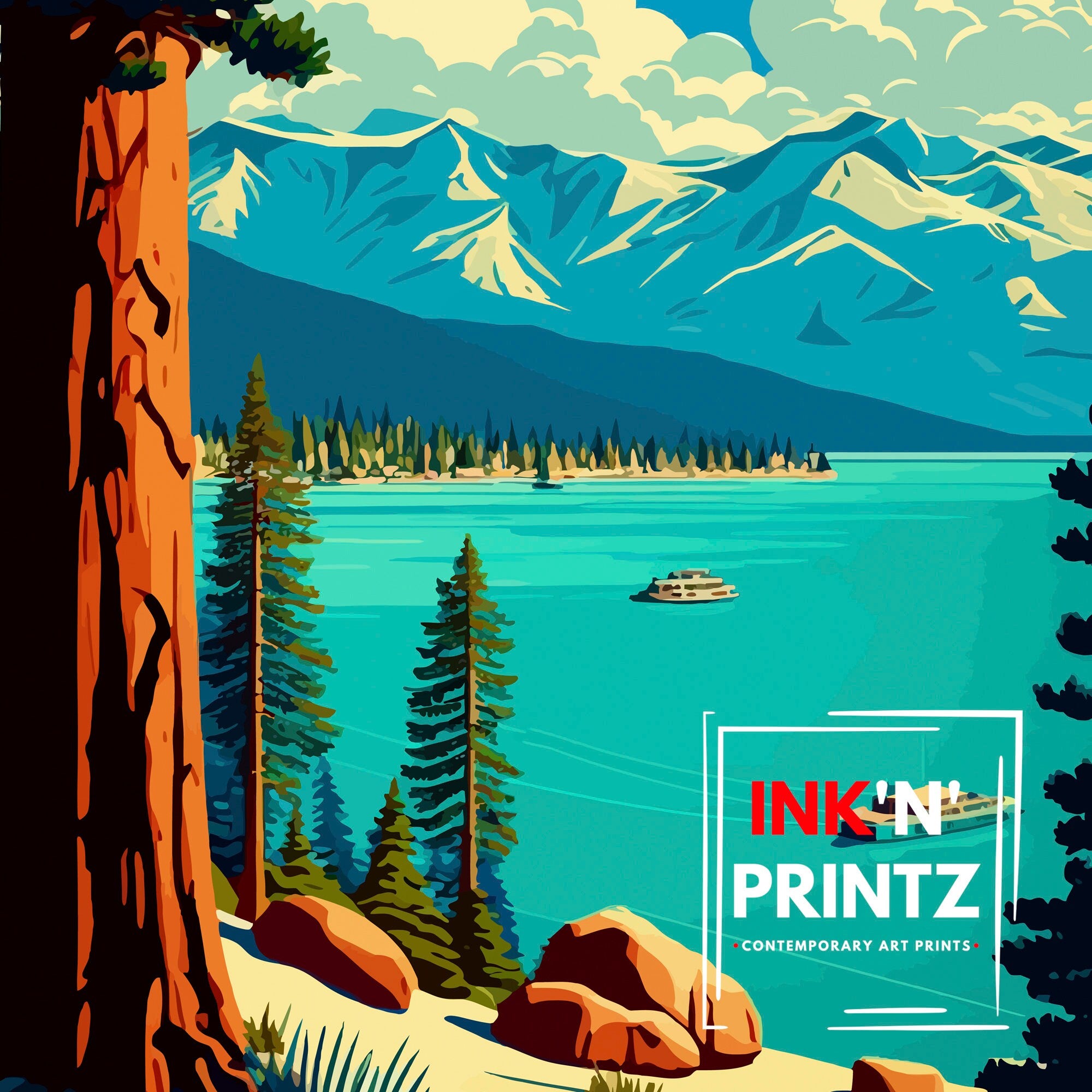 Tahoe City California Travel Print| Tahoe City Wall Art California Travel Poster Lake Tahoe Print Tahoe City Home Decor Gift for Travelers