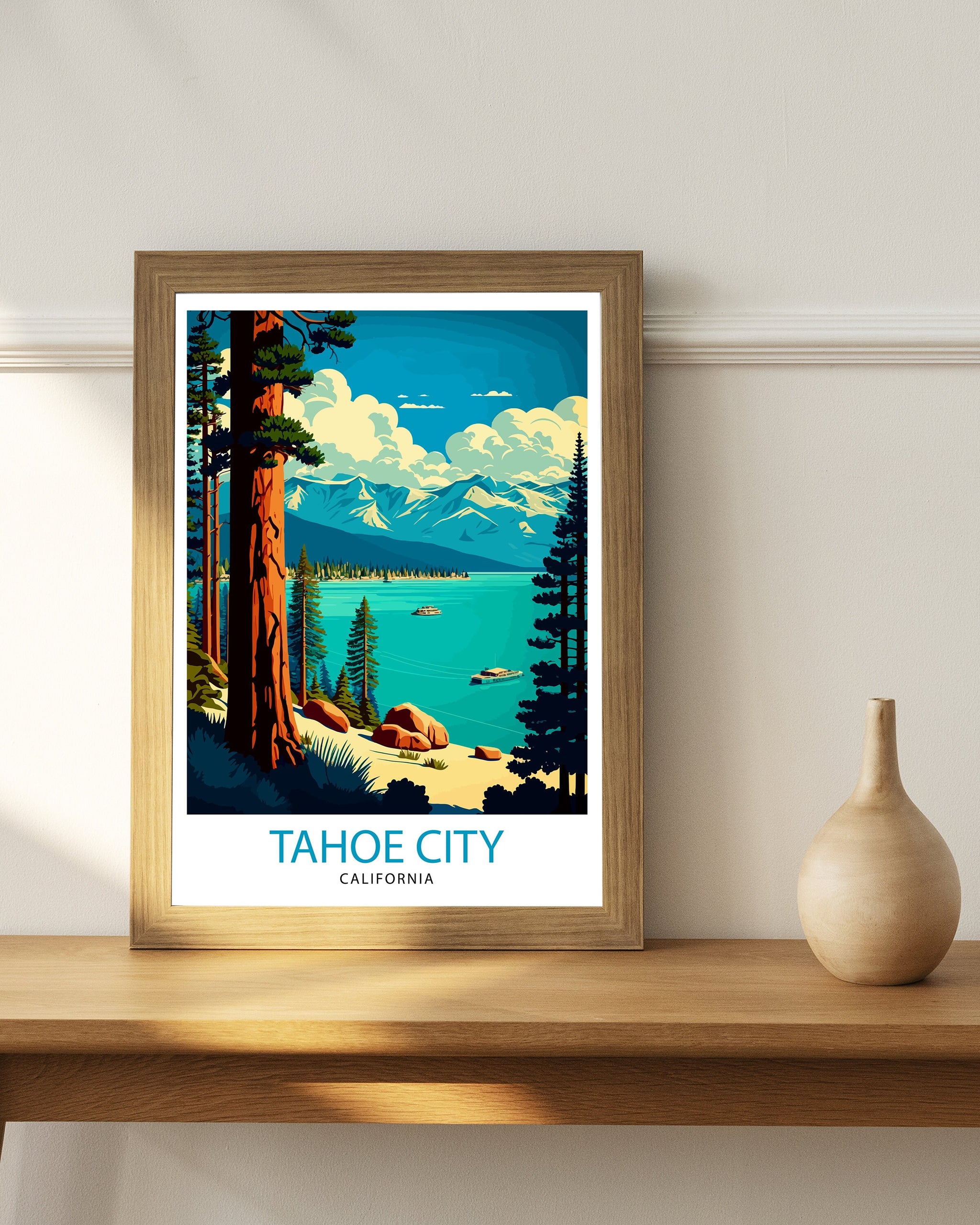 Tahoe City California Travel Print| Tahoe City Wall Art California Travel Poster Lake Tahoe Print Tahoe City Home Decor Gift for Travelers