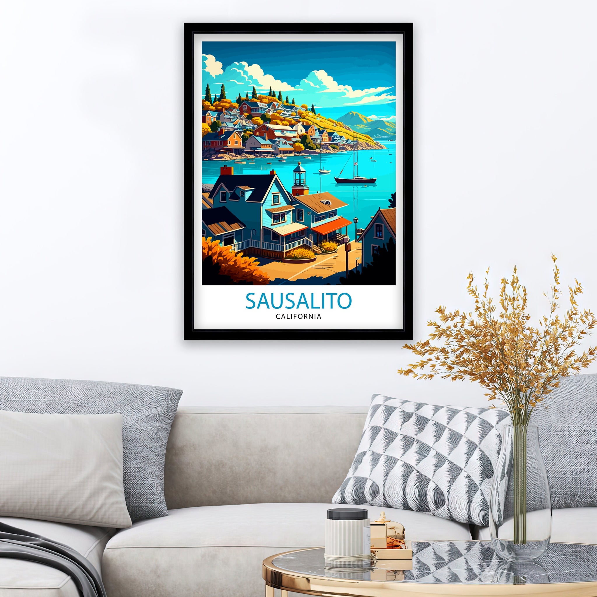 Sausalito California Travel Print|, Sausalito Wall Art Sausalito Home Decor Sausalito Illustration Travel Poster Gift For Sausalito