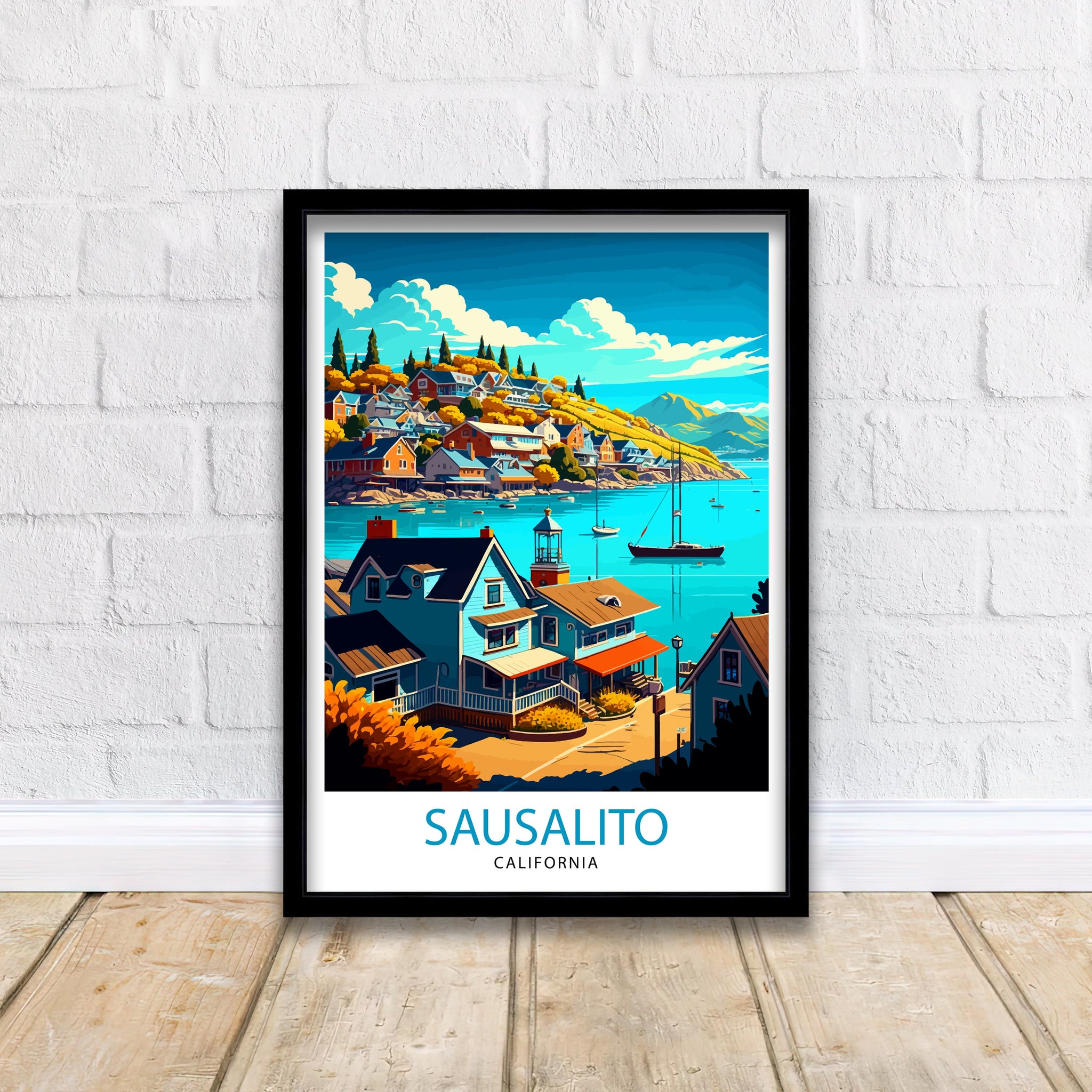Sausalito California Travel Print|, Sausalito Wall Art Sausalito Home Decor Sausalito Illustration Travel Poster Gift For Sausalito