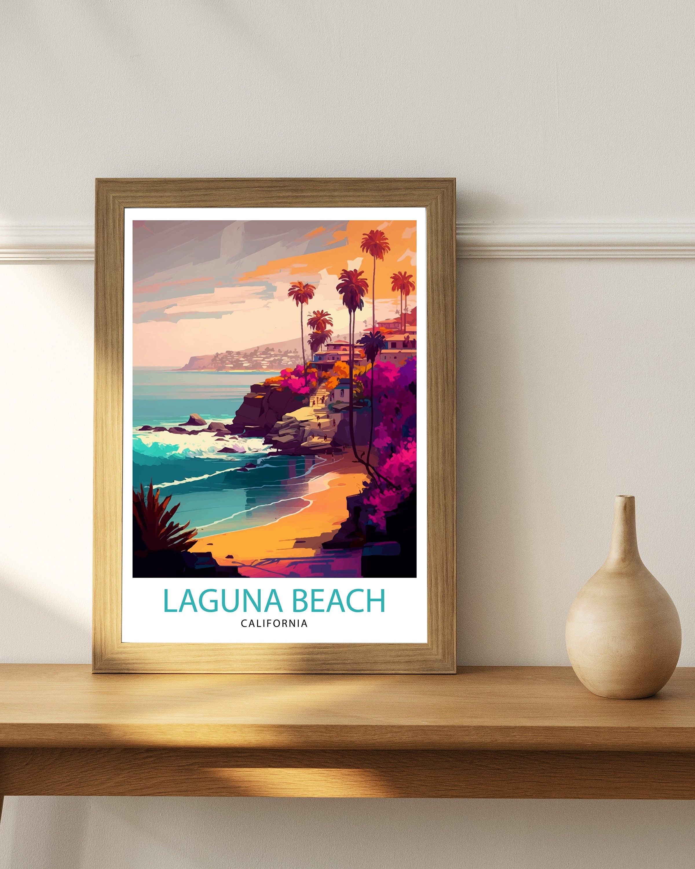 Laguna Beach California Travel Print| Laguna Beach Wall Decor Laguna Beach Home Living Decor Laguna Beach Illustration Travel Poster Gift