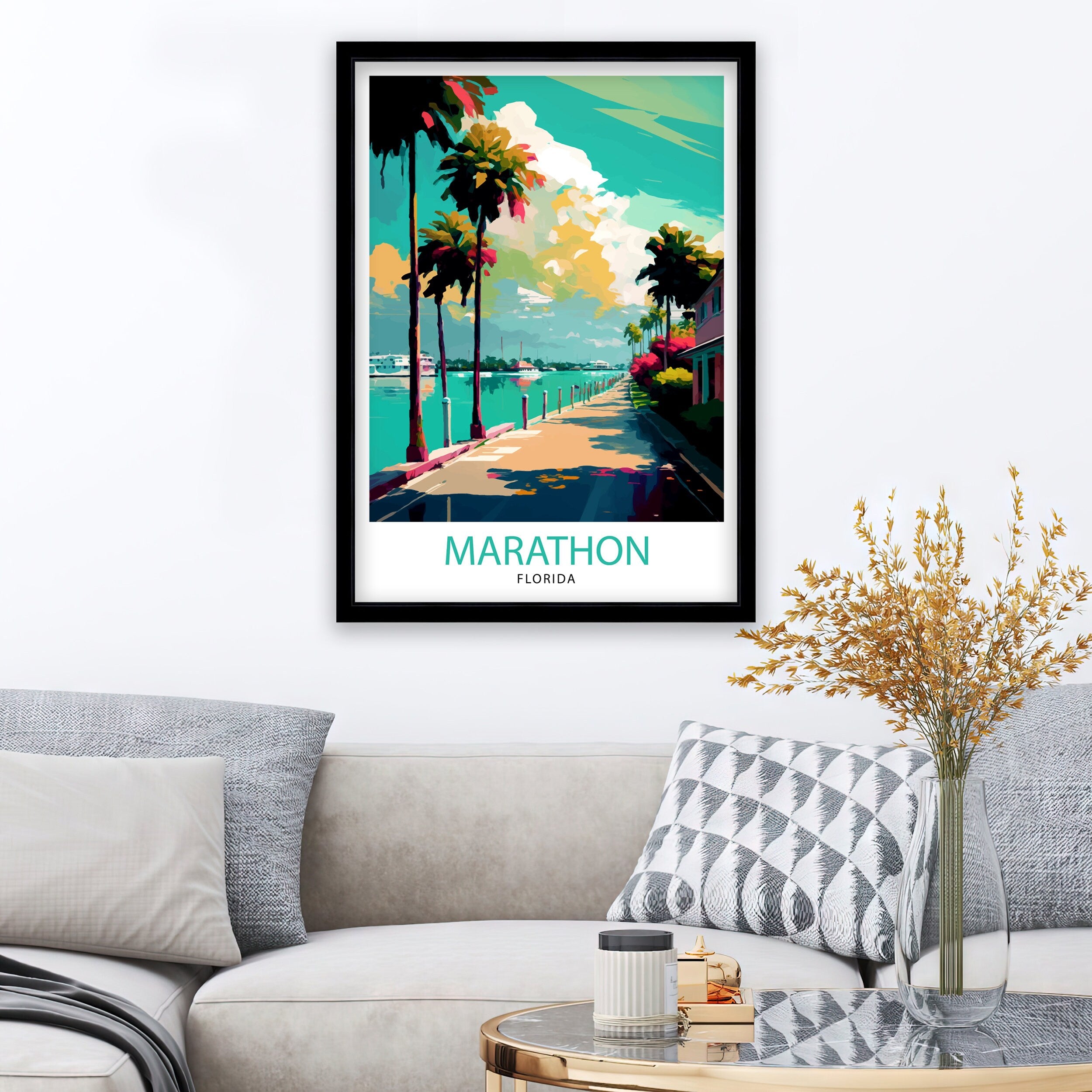 Marathon Florida Travel Print| Coastal Wall Art Florida Keys Poster Beach House Decor Vacation Art Tropical Artwork