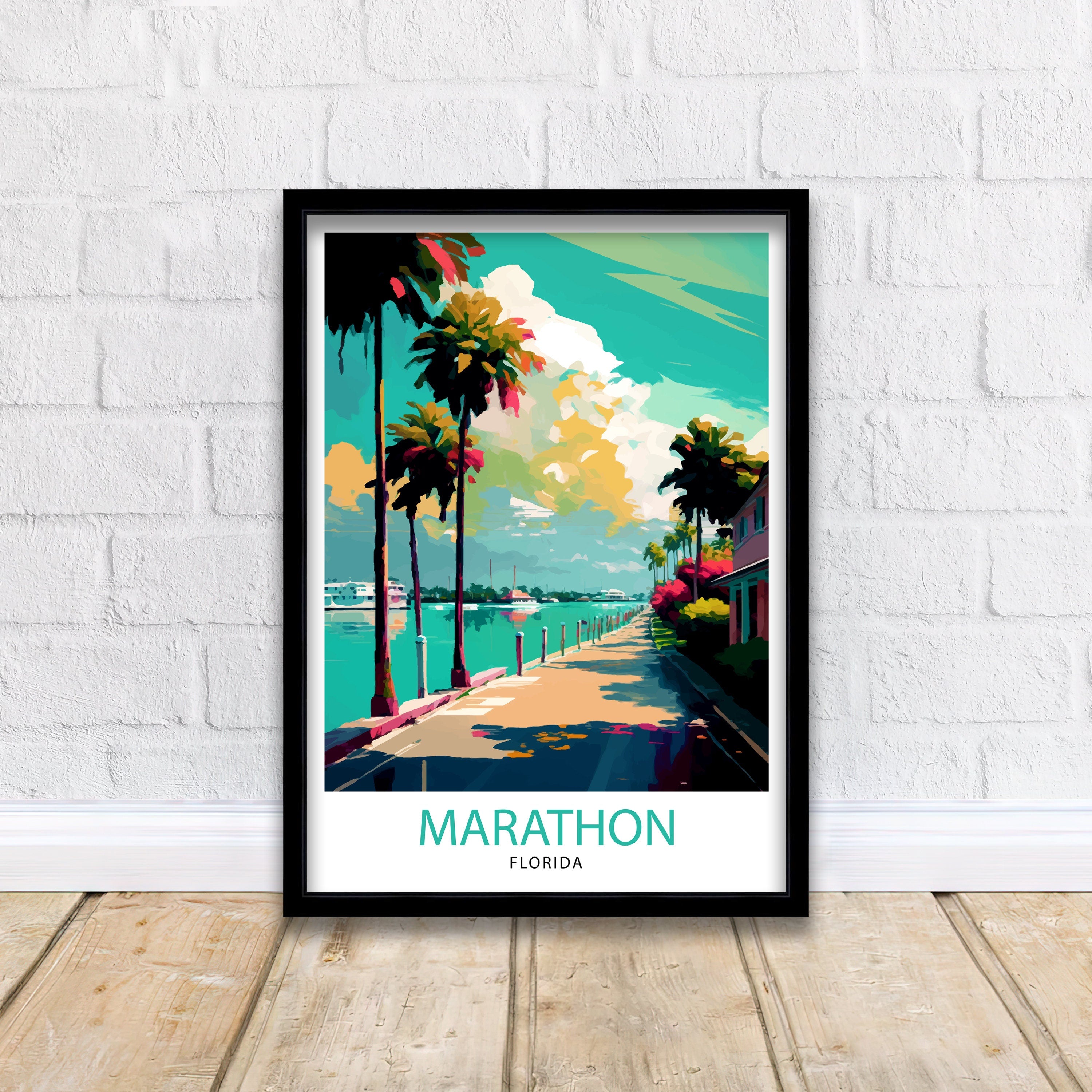 Marathon Florida Travel Print| Coastal Wall Art Florida Keys Poster Beach House Decor Vacation Art Tropical Artwork