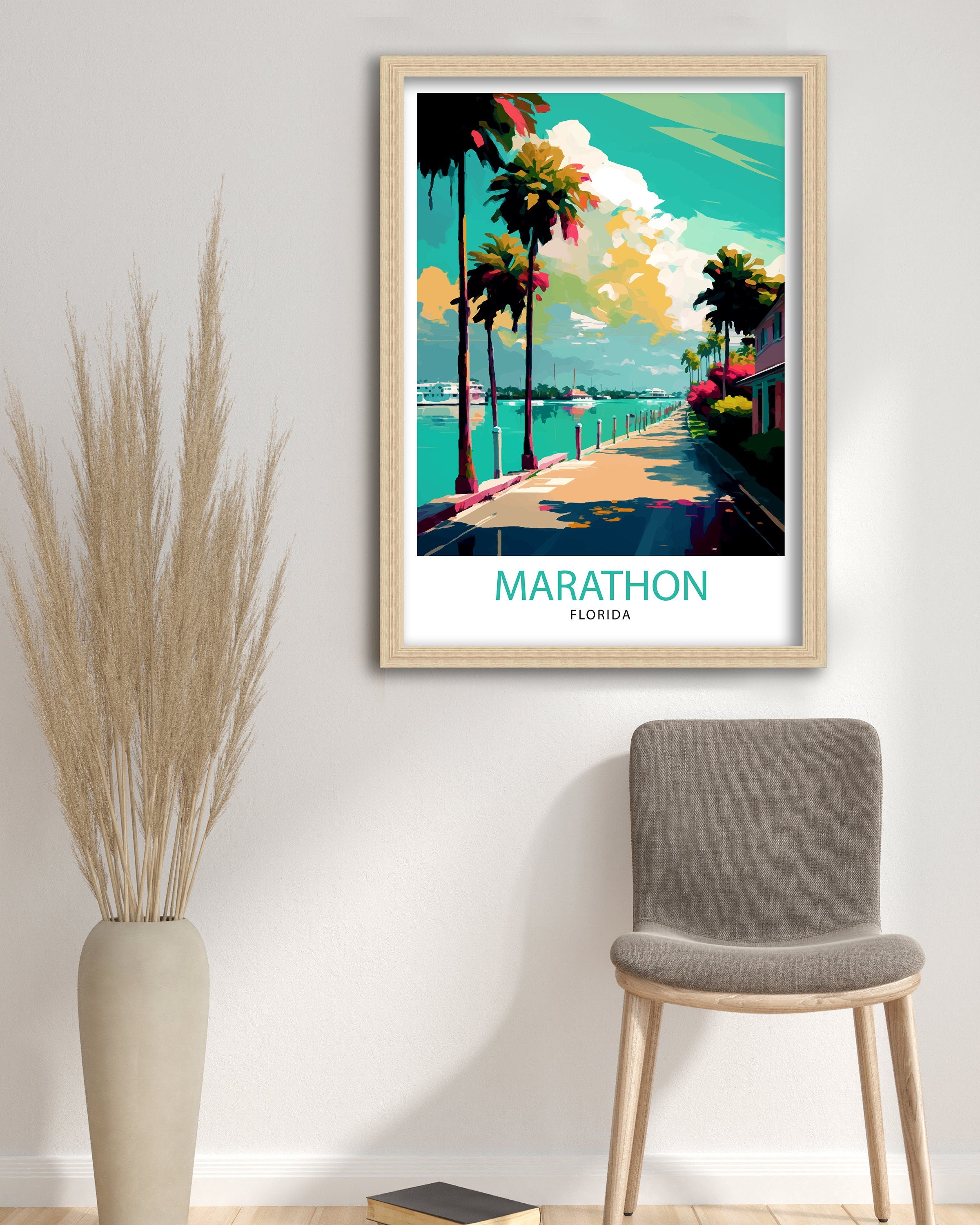 Marathon Florida Travel Print| Coastal Wall Art Florida Keys Poster Beach House Decor Vacation Art Tropical Artwork