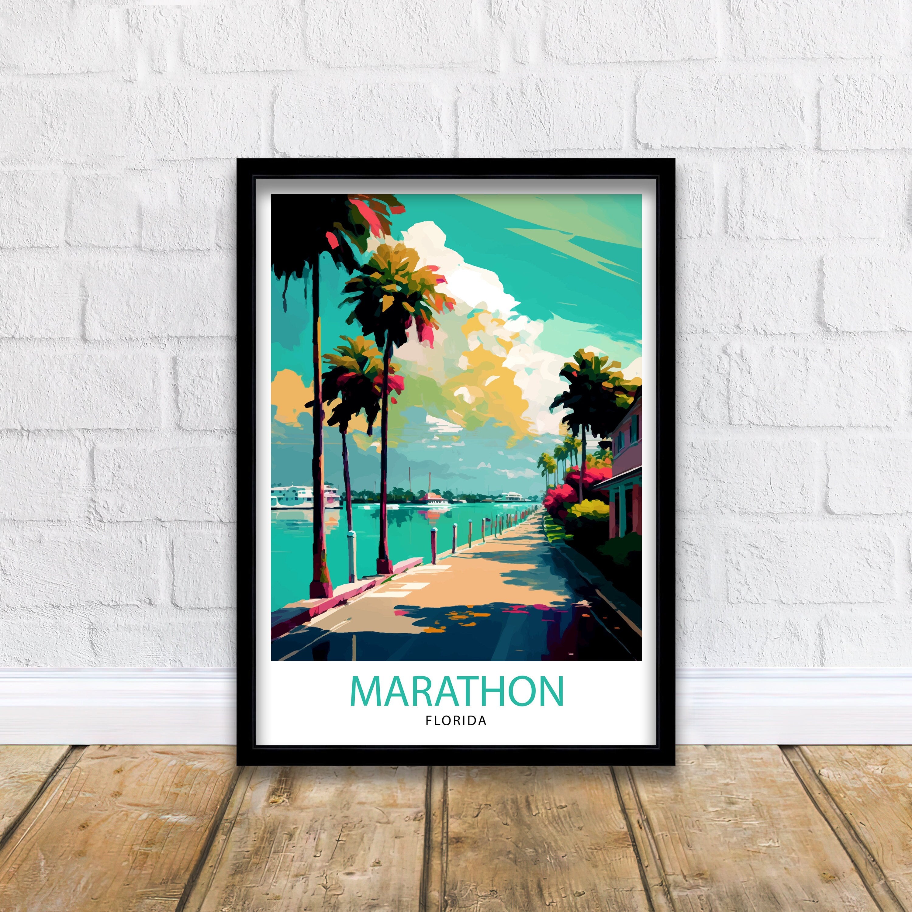 Marathon Florida Travel Print| Coastal Wall Art Florida Keys Poster Beach House Decor Vacation Art Tropical Artwork