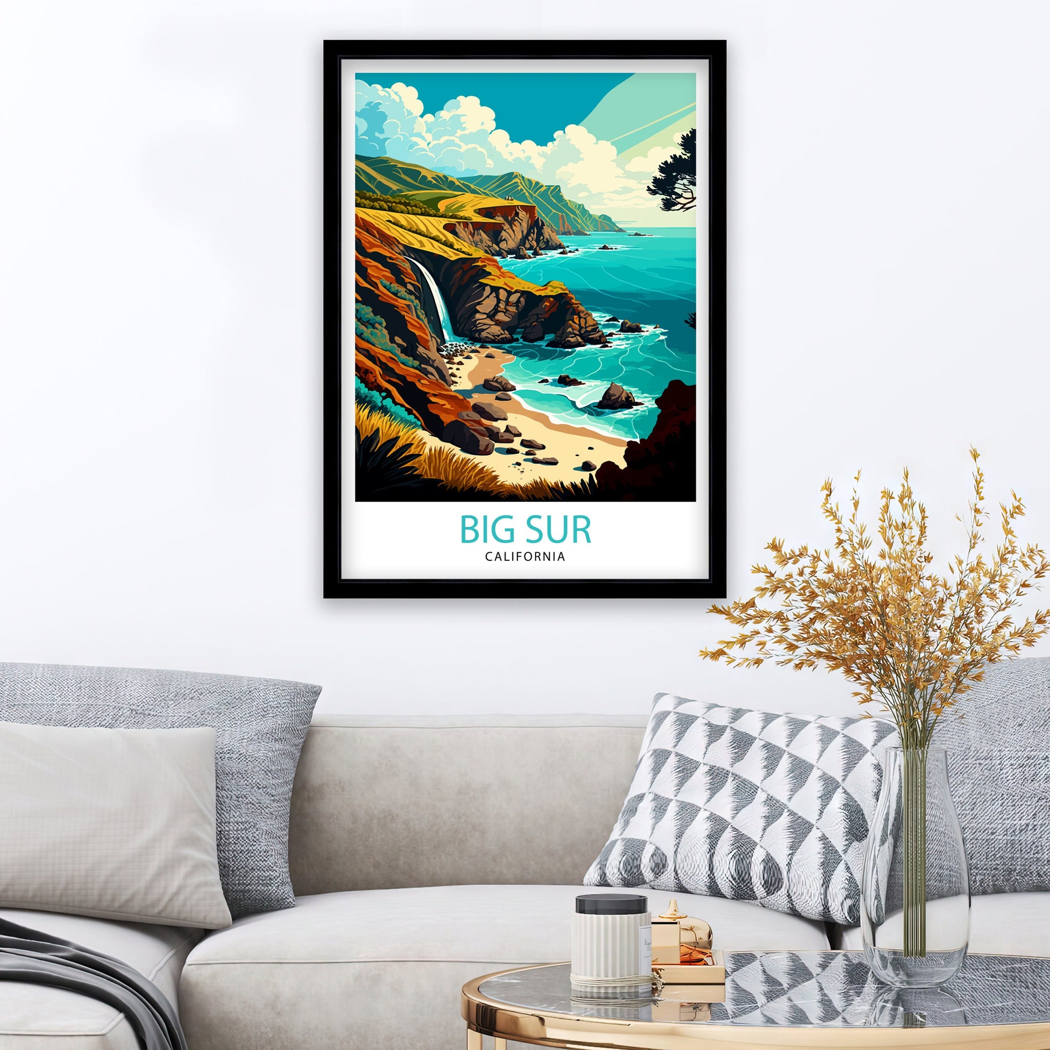 Big Sur California Travel Print| Big Sur Wall Art Big Sur Home Decor California Coastal Landscape Illustration Travel Poster Gift