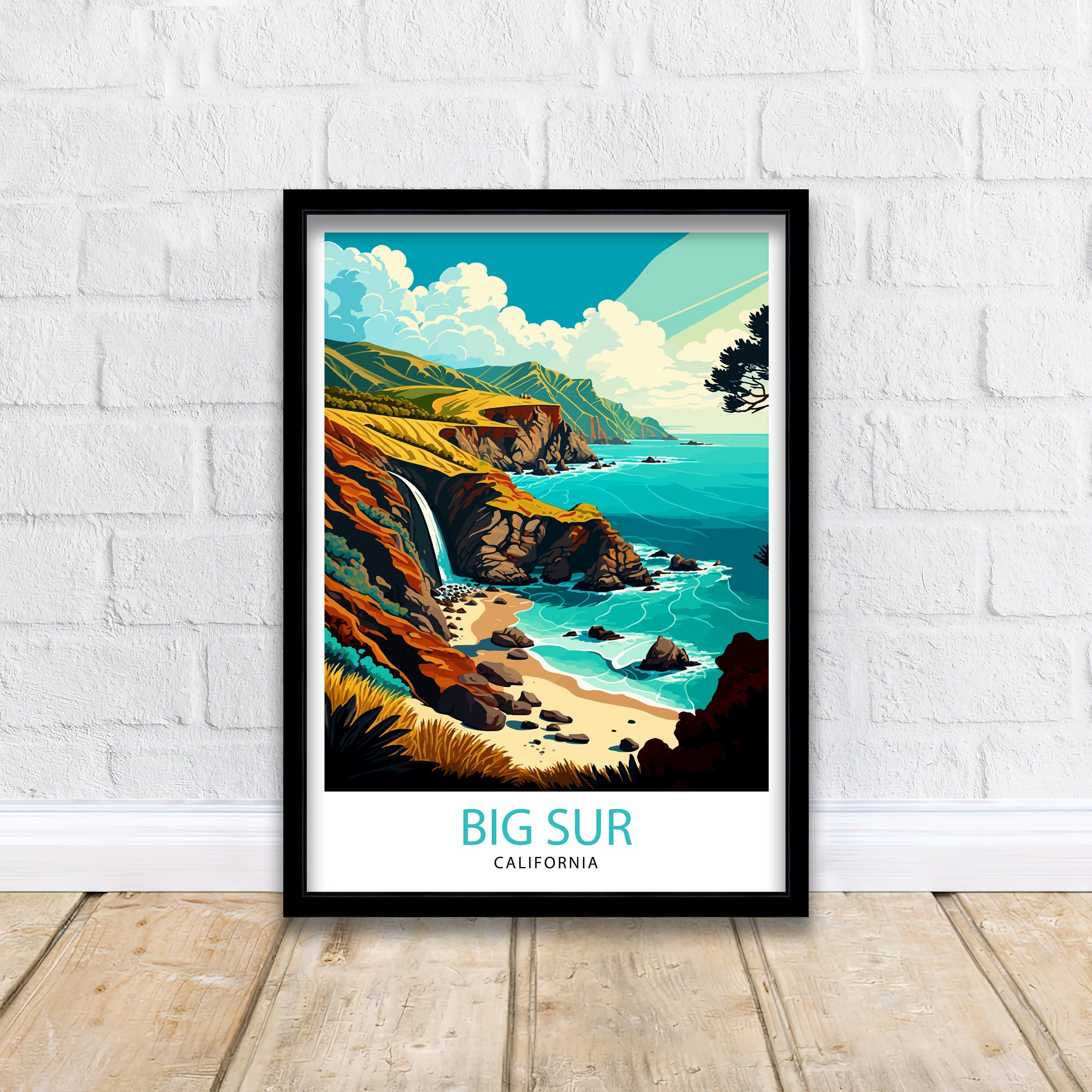 Big Sur California Travel Print| Big Sur Wall Art Big Sur Home Decor California Coastal Landscape Illustration Travel Poster Gift