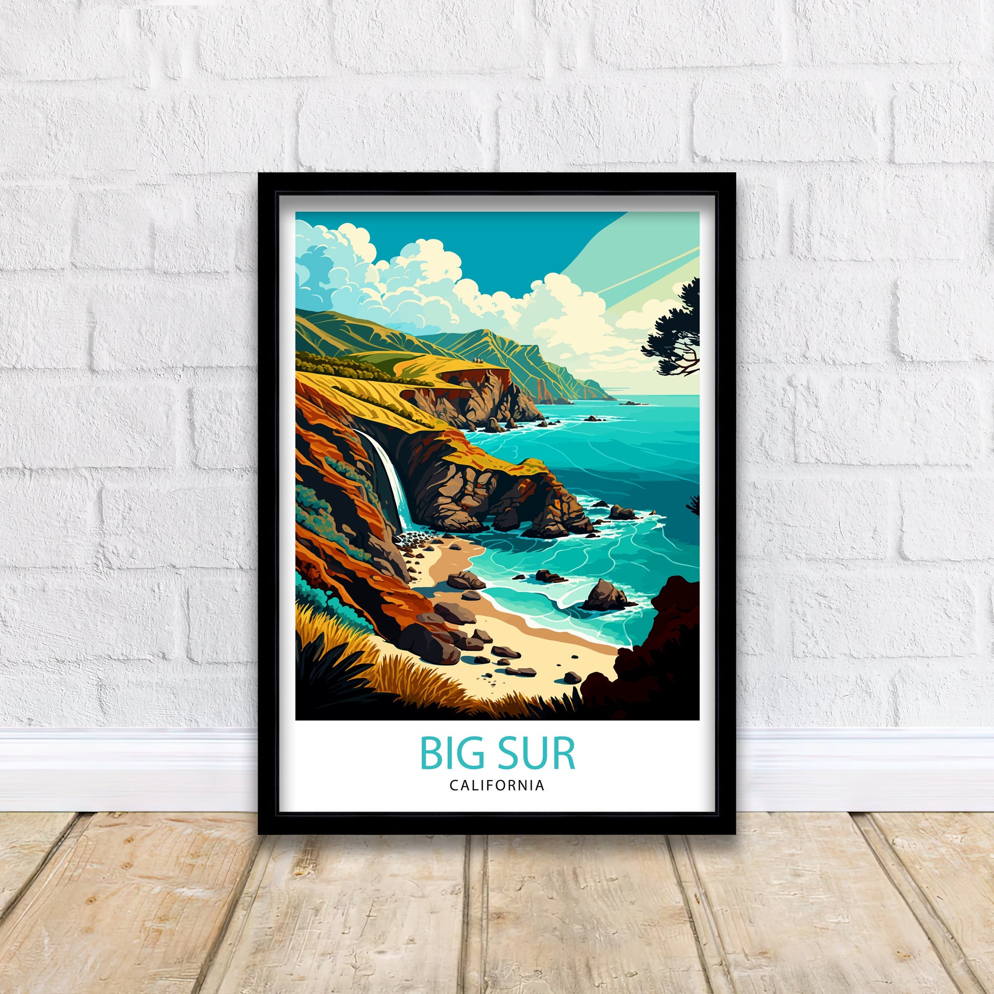 Big Sur California Travel Print| Big Sur Wall Art Big Sur Home Decor California Coastal Landscape Illustration Travel Poster Gift