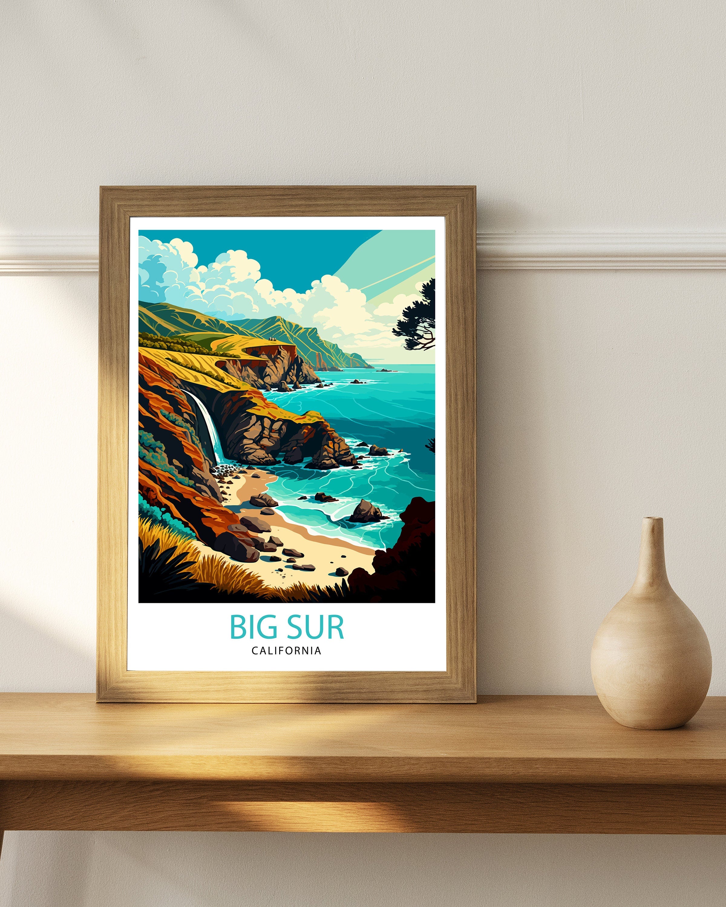 Big Sur California Travel Print| Big Sur Wall Art Big Sur Home Decor California Coastal Landscape Illustration Travel Poster Gift