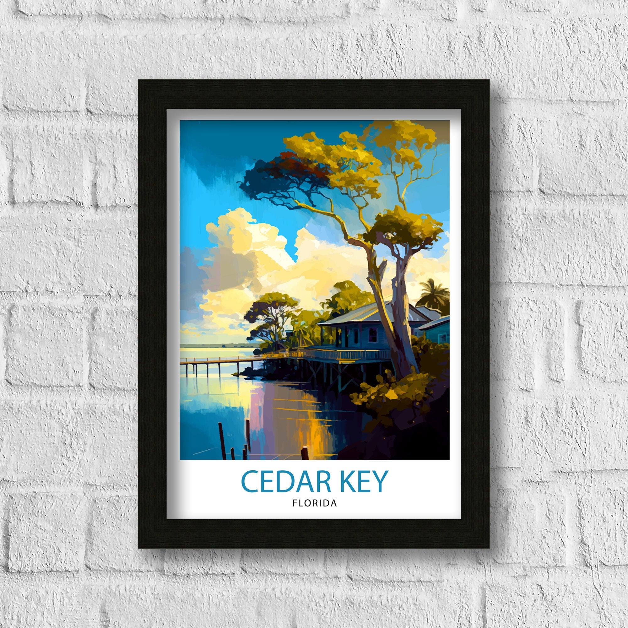 Cedar Key Florida Travel Poster Coastal Wall Art Florida Beach Print| Nautical Decor Vintage Style Illustration Gift for Beach Lovers