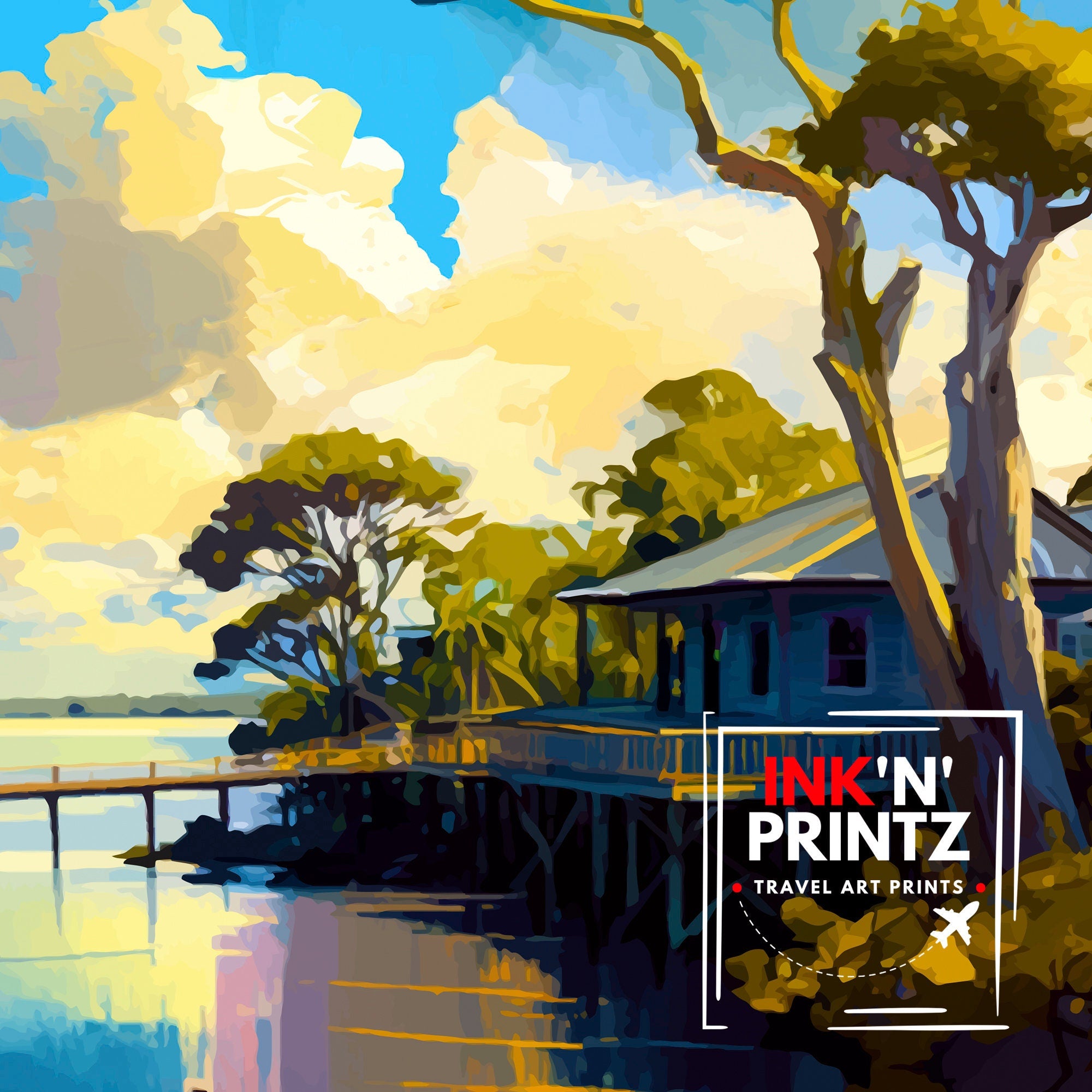 Cedar Key Florida Travel Poster Coastal Wall Art Florida Beach Print| Nautical Decor Vintage Style Illustration Gift for Beach Lovers