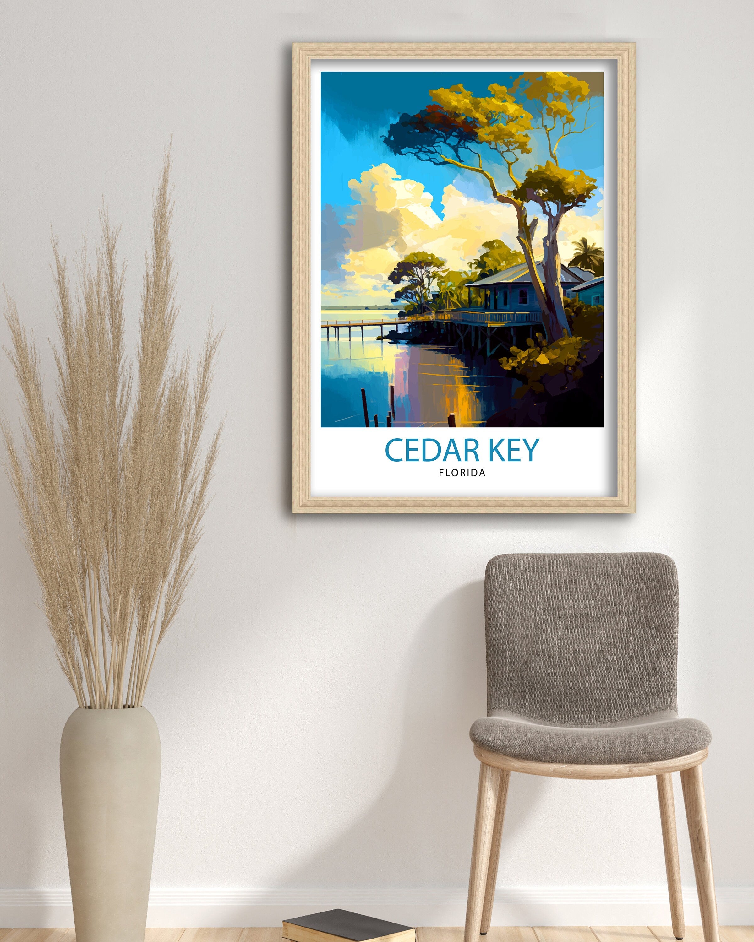 Cedar Key Florida Travel Poster Coastal Wall Art Florida Beach Print| Nautical Decor Vintage Style Illustration Gift for Beach Lovers