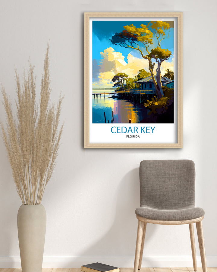 Cedar Key Florida Travel Poster Coastal Wall Art Florida Beach Poster