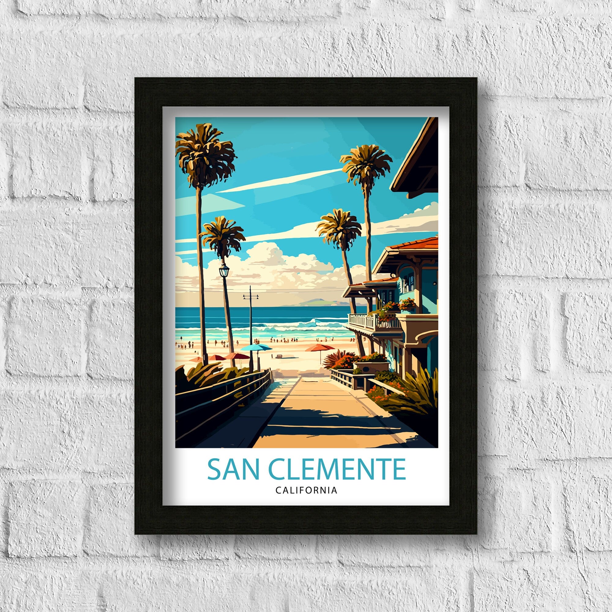 San Clemente California Travel Print| Beach Wall Art Decor San Clemente Pier Home Living Decor California Illustration Travel Poster Gift