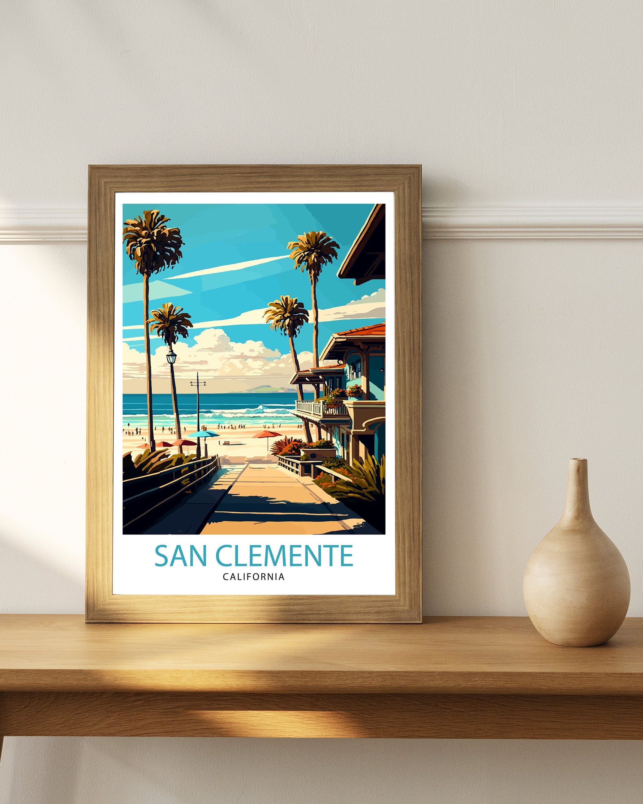 San Clemente California Travel Print| Beach Wall Art Decor San Clemente Pier Home Living Decor California Illustration Travel Poster Gift