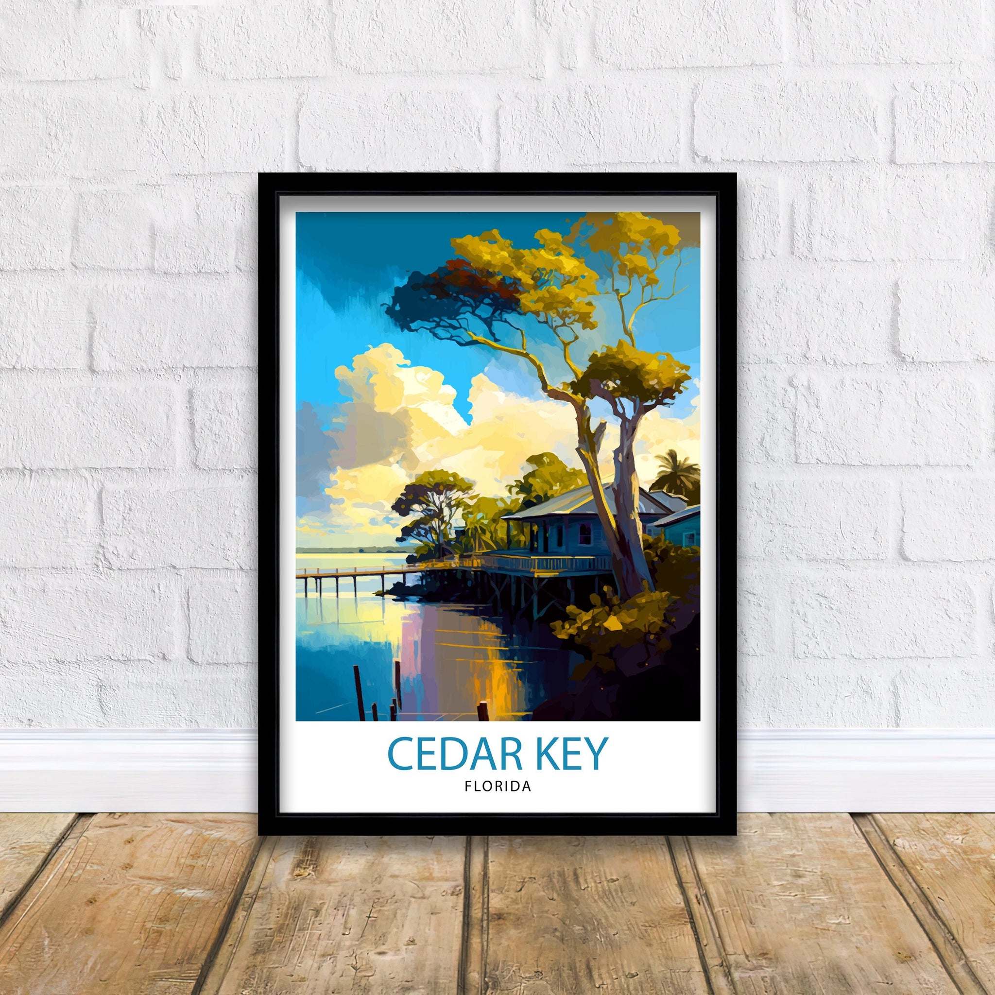 Cedar Key Florida Travel Poster Coastal Wall Art Florida Beach Print| Nautical Decor Vintage Style Illustration Gift for Beach Lovers