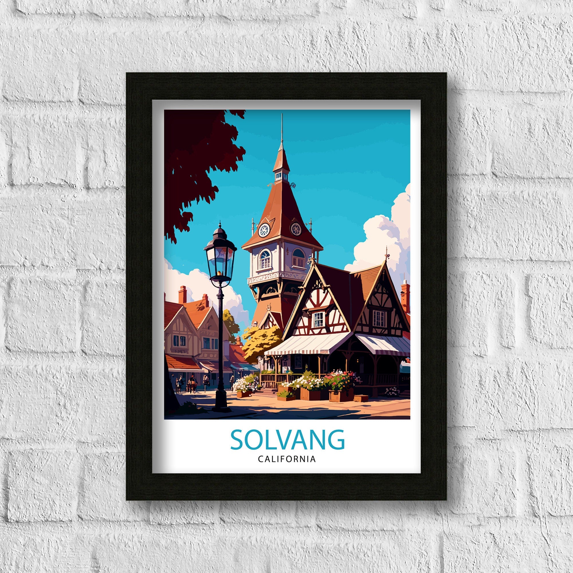 Solvang California Travel Print|, Solvang Wall Art, Solvang Poster, California Travel Print, Solvang Illustration, Solvang Gift